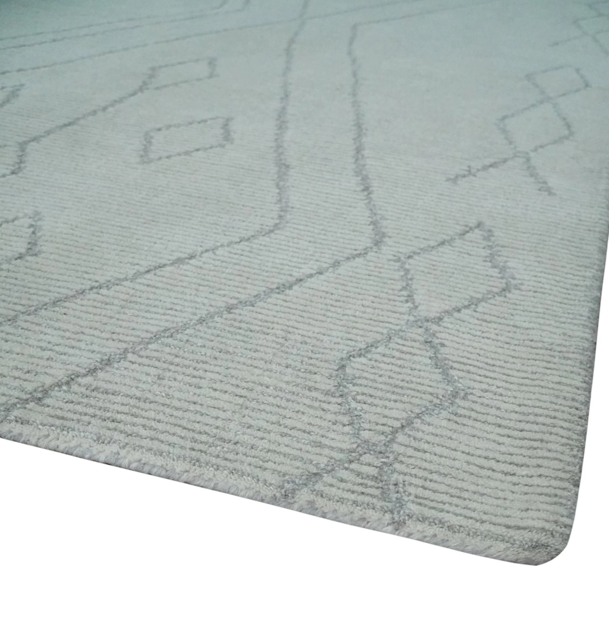 Hand Tufted Ivory Traditional Geometrical Moroccan Design Custom Made Rug - Image 5