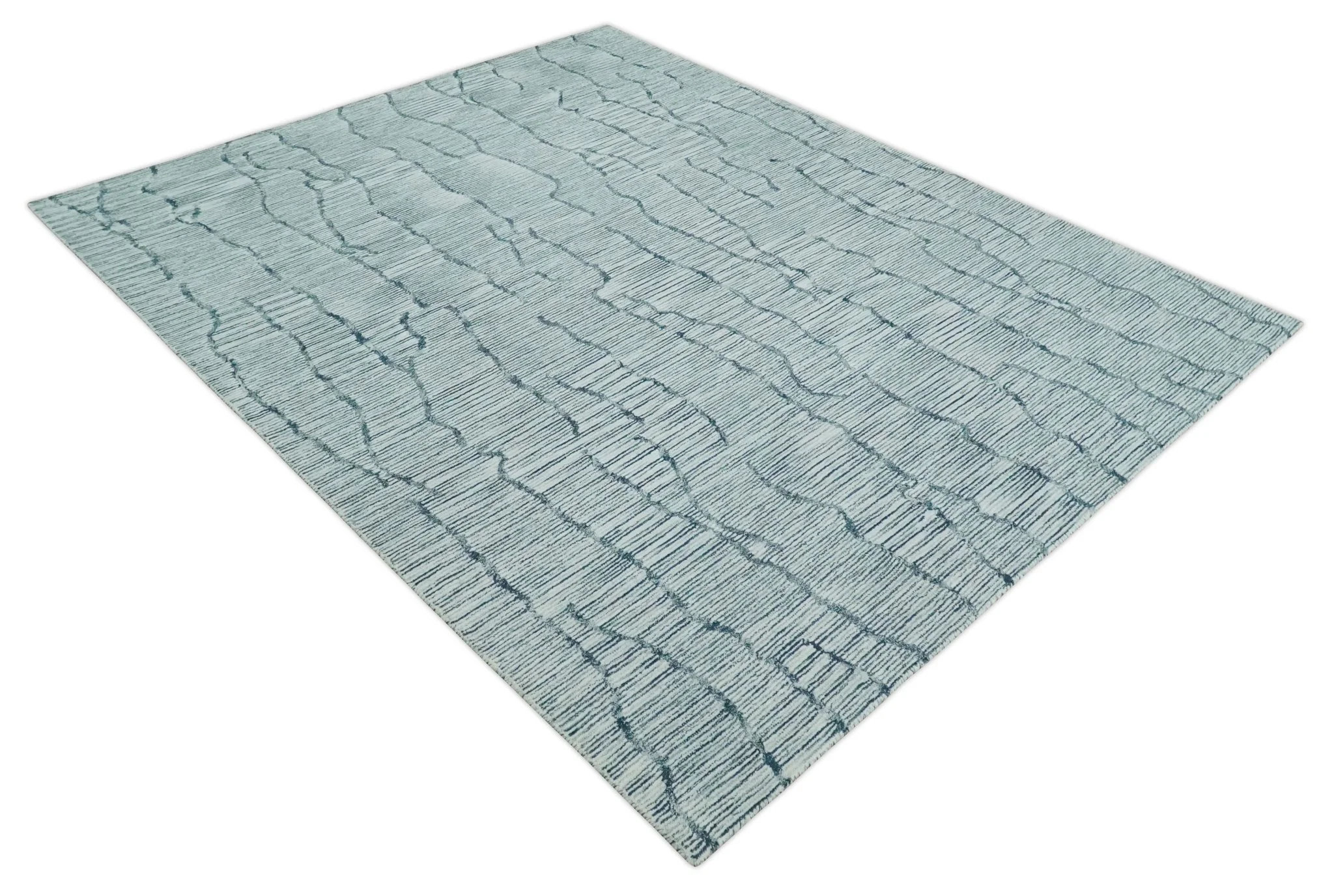 Custom Made Hand Tufted Multi Size Woolen Modern Ivory and Blue Area Rug - Image 10