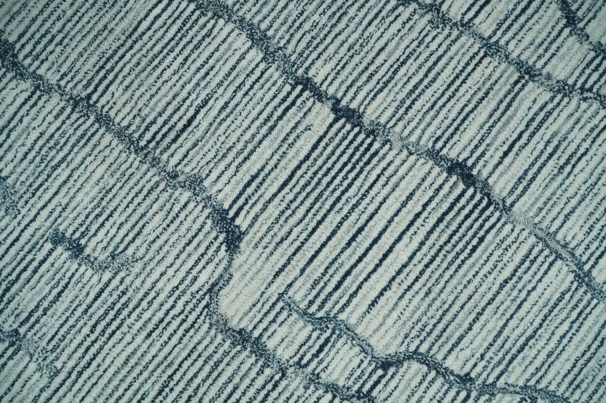 Custom Made Hand Tufted Multi Size Woolen Modern Ivory and Blue Area Rug - Image 4