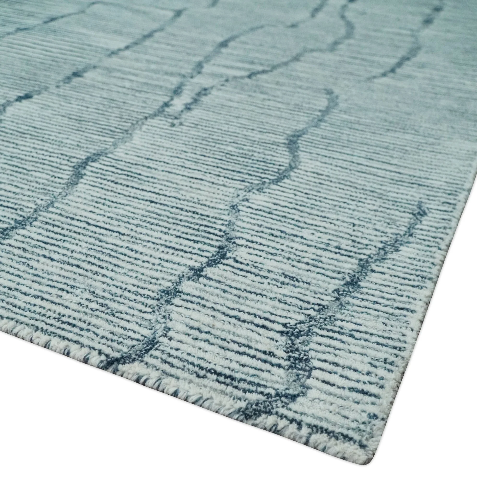 Custom Made Hand Tufted Multi Size Woolen Modern Ivory and Blue Area Rug - Image 5