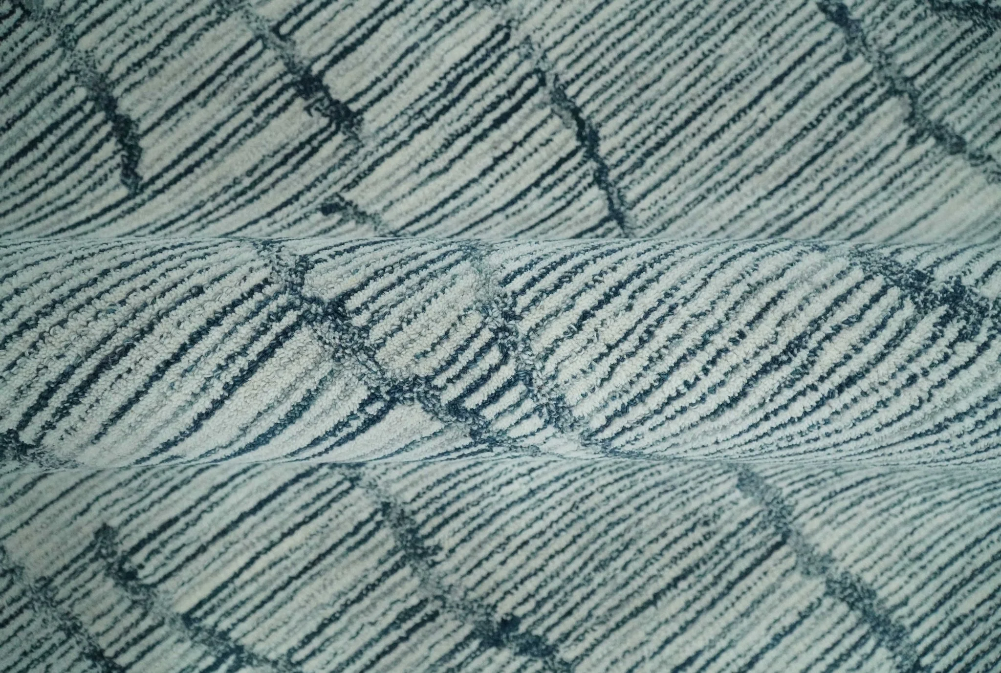 Custom Made Hand Tufted Multi Size Woolen Modern Ivory and Blue Area Rug - Image 6