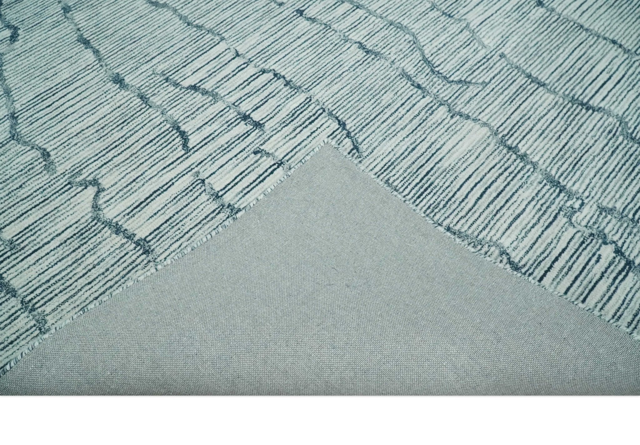 Custom Made Hand Tufted Multi Size Woolen Modern Ivory and Blue Area Rug - Image 7