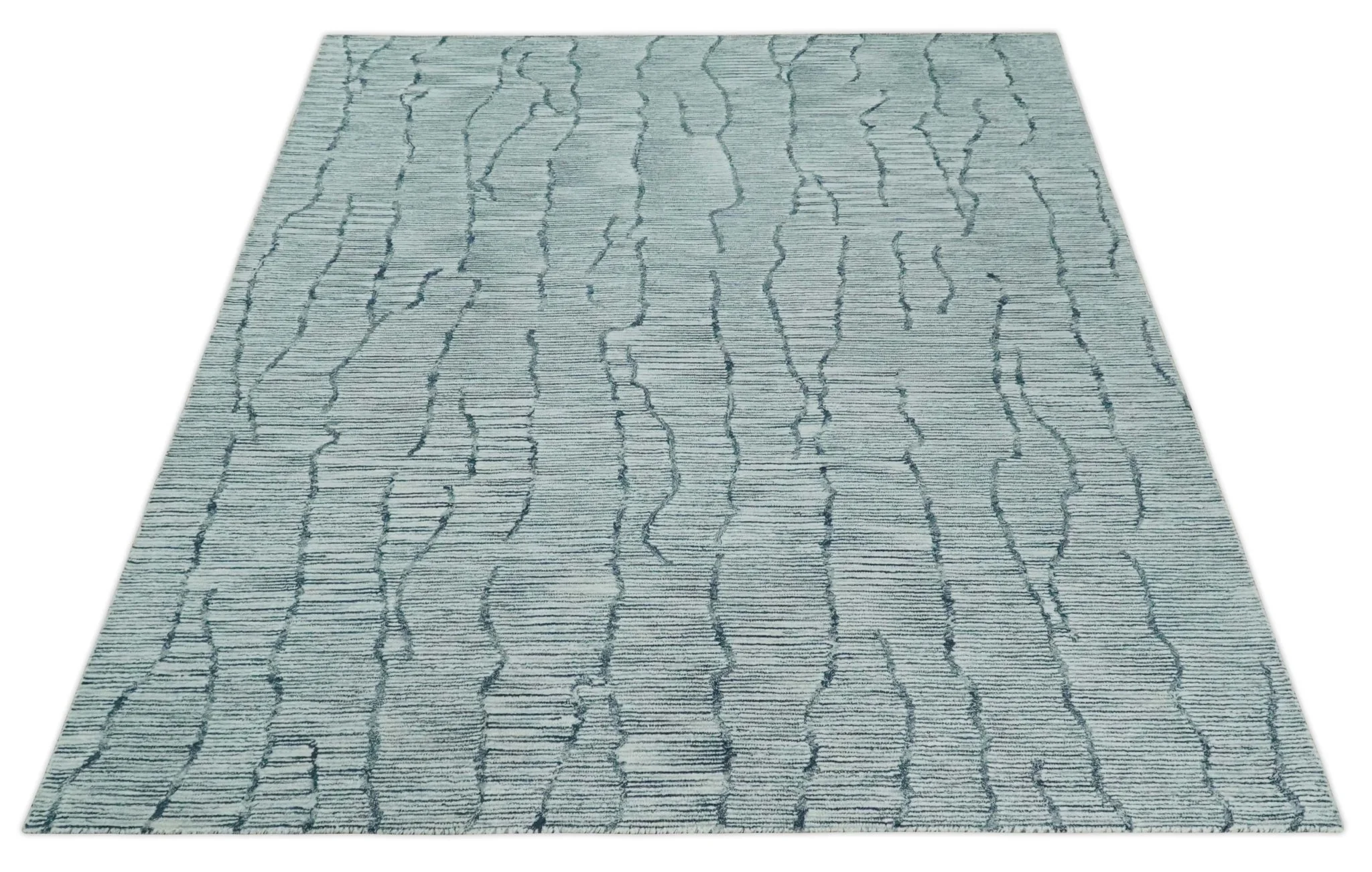 Custom Made Hand Tufted Multi Size Woolen Modern Ivory and Blue Area Rug - Image 9