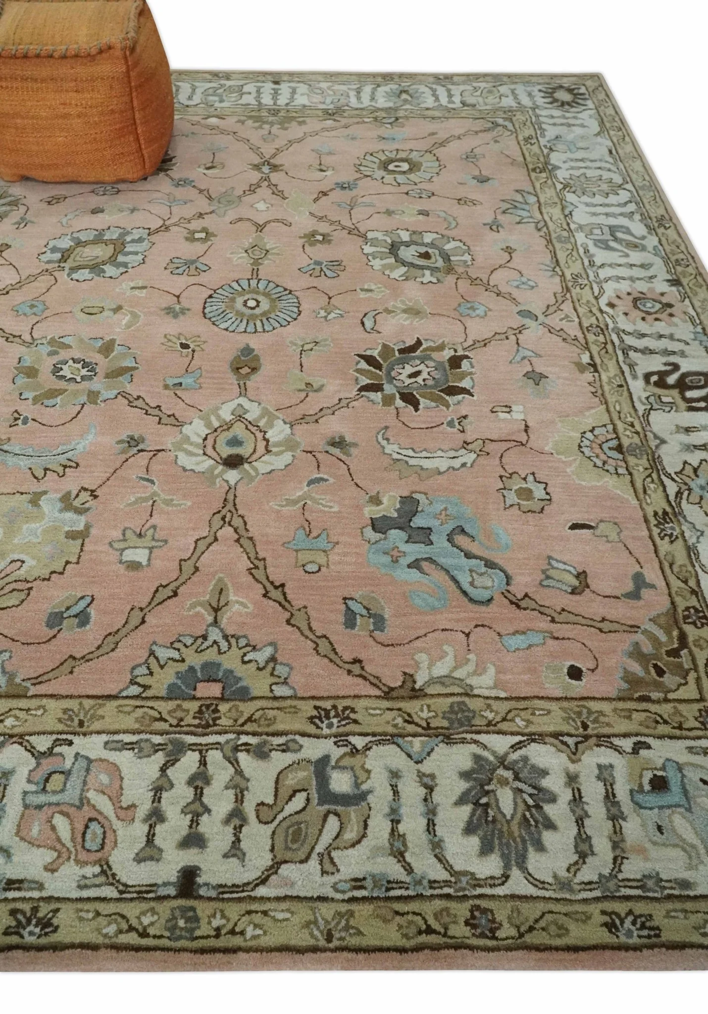 Custom Made Hand Tufted Peach Pink and Ivory Modern Colorful Oushak Rug, Kids, Living Room and Bedroom Rug - Image 3