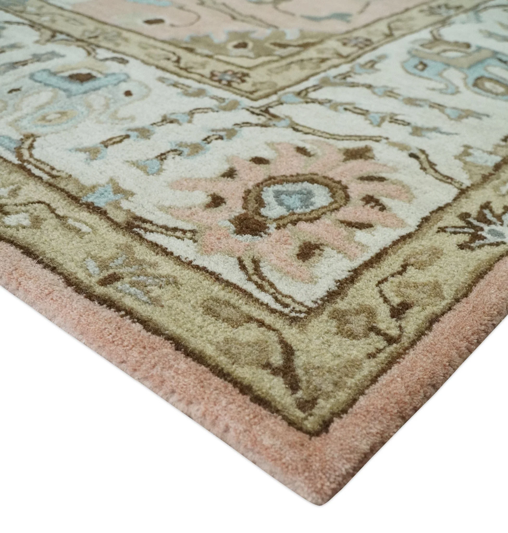 Custom Made Hand Tufted Peach Pink and Ivory Modern Colorful Oushak Rug, Kids, Living Room and Bedroom Rug - Image 4
