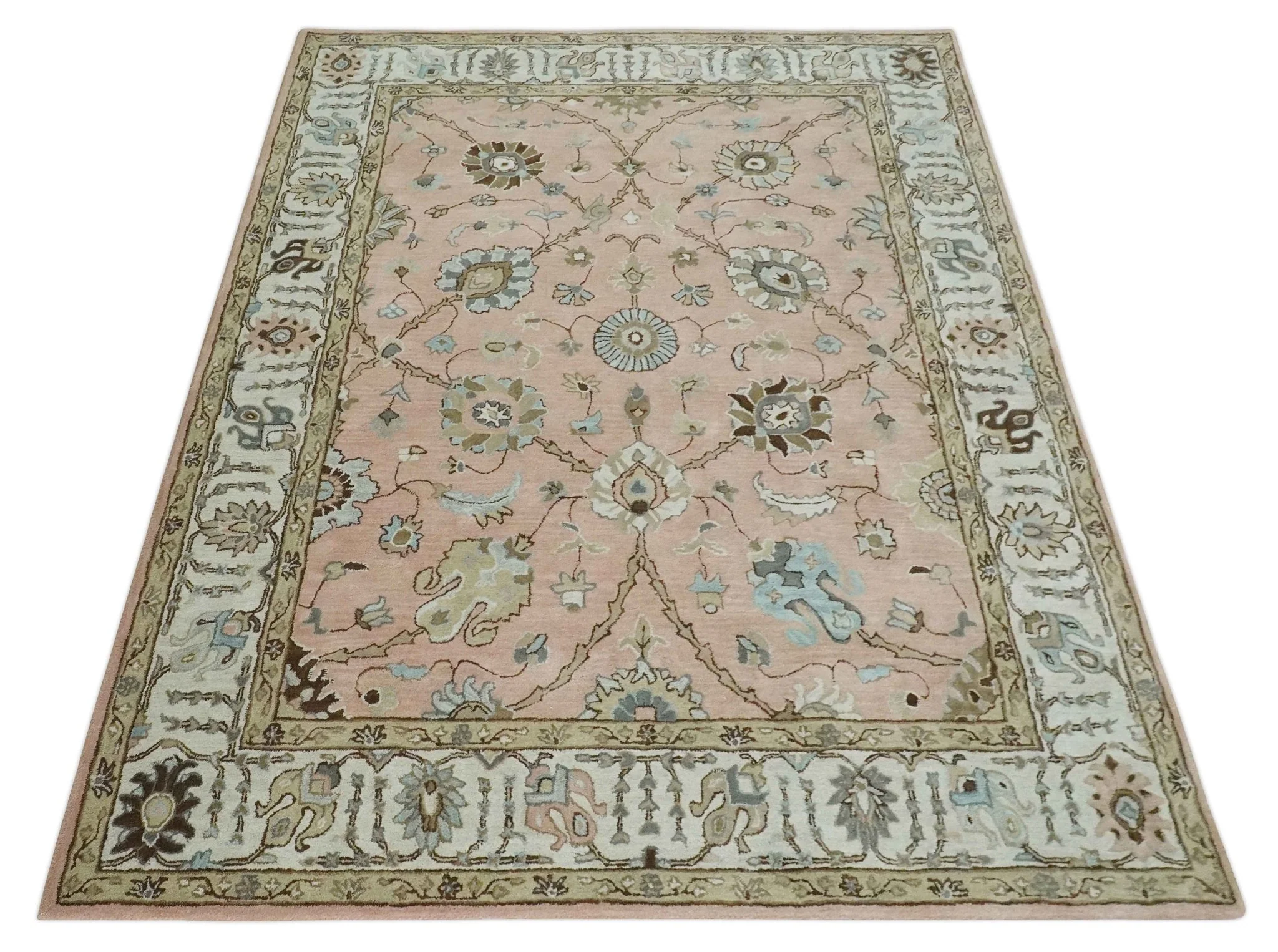 Custom Made Hand Tufted Peach Pink and Ivory Modern Colorful Oushak Rug, Kids, Living Room and Bedroom Rug - Image 9
