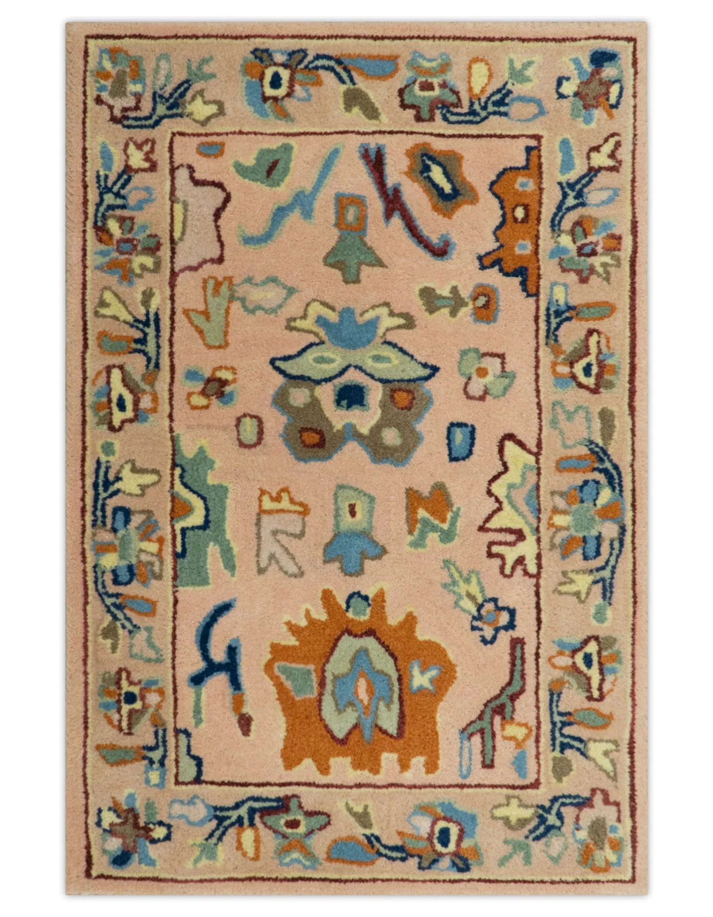 Hand Tufted Pink Peach and Gold Modern Colorful Oushak Rug, Kids, Living Room and Bedroom Rug | TRD6461 - Image 11