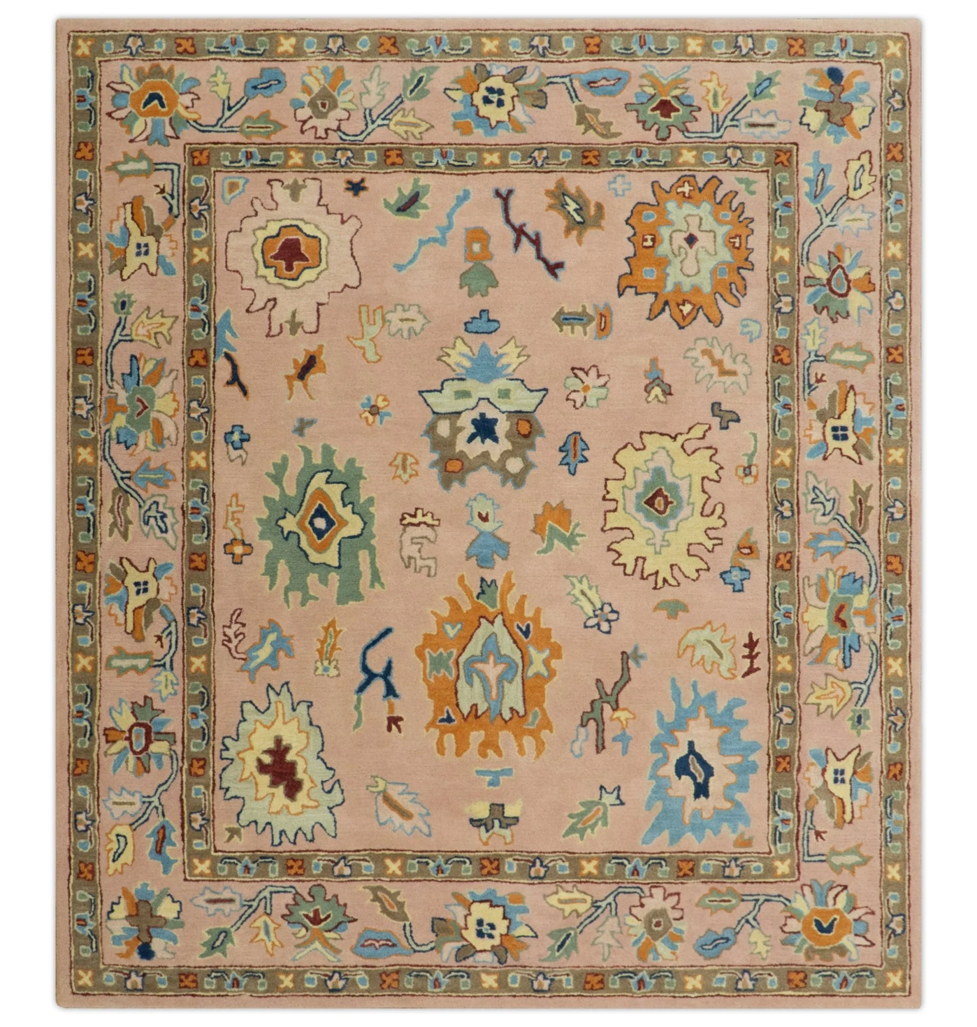 Hand Tufted Pink Peach and Gold Modern Colorful Oushak Rug, Kids, Living Room and Bedroom Rug | TRD6461 - Image 12