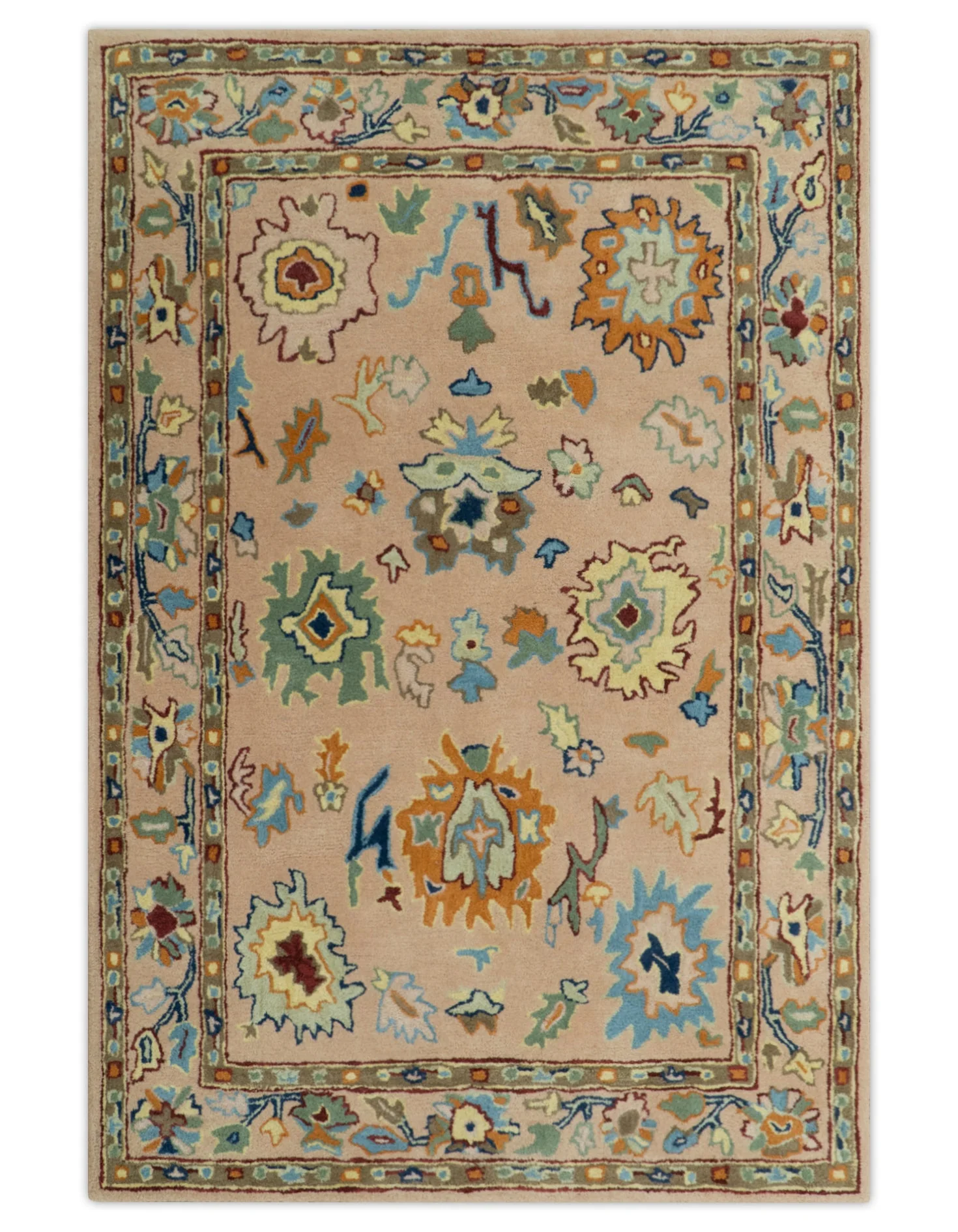 Hand Tufted Pink Peach and Gold Modern Colorful Oushak Rug, Kids, Living Room and Bedroom Rug | TRD6461 - Image 13