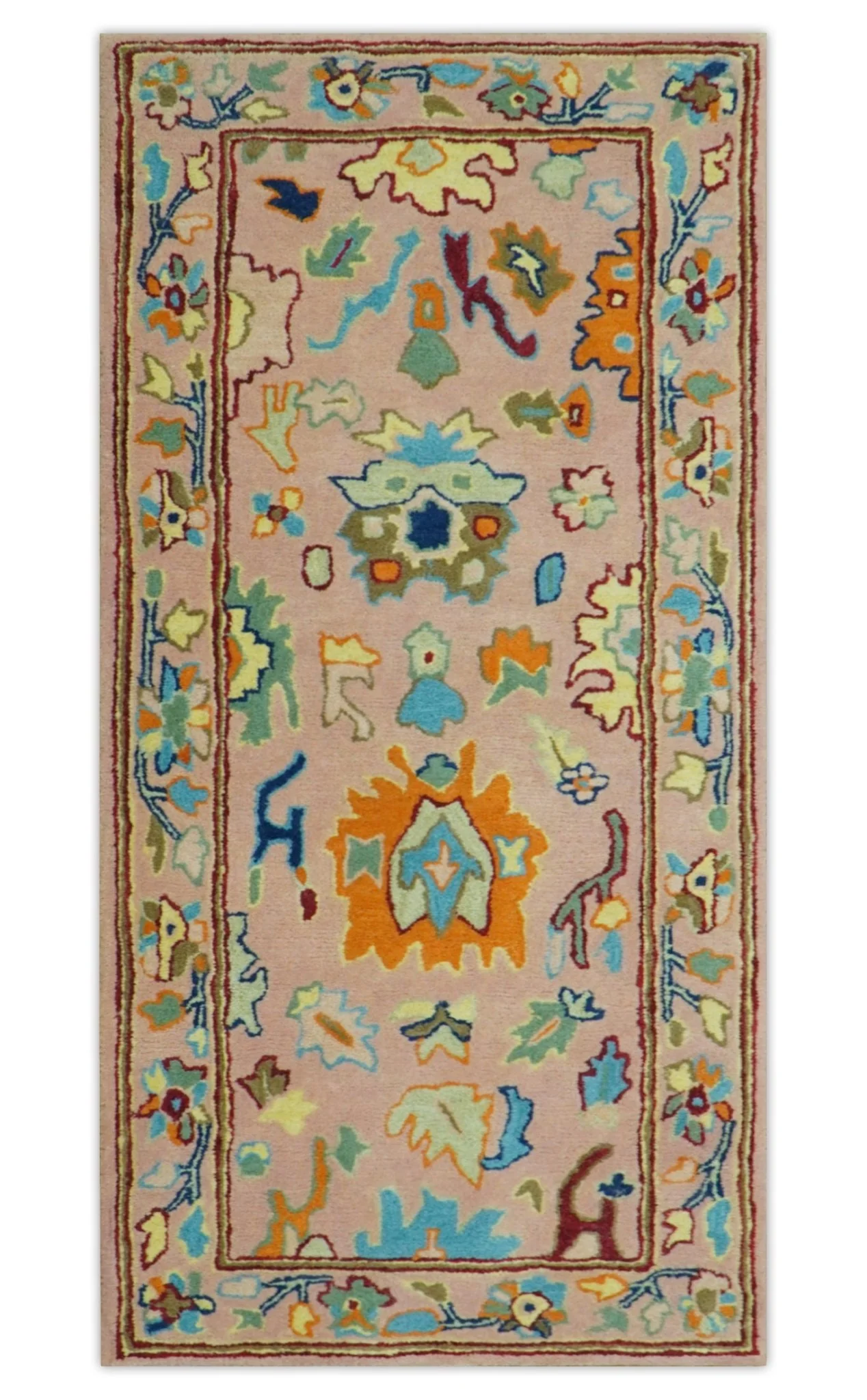 Hand Tufted Pink Peach and Gold Modern Colorful Oushak Rug, Kids, Living Room and Bedroom Rug | TRD6461 - Image 15