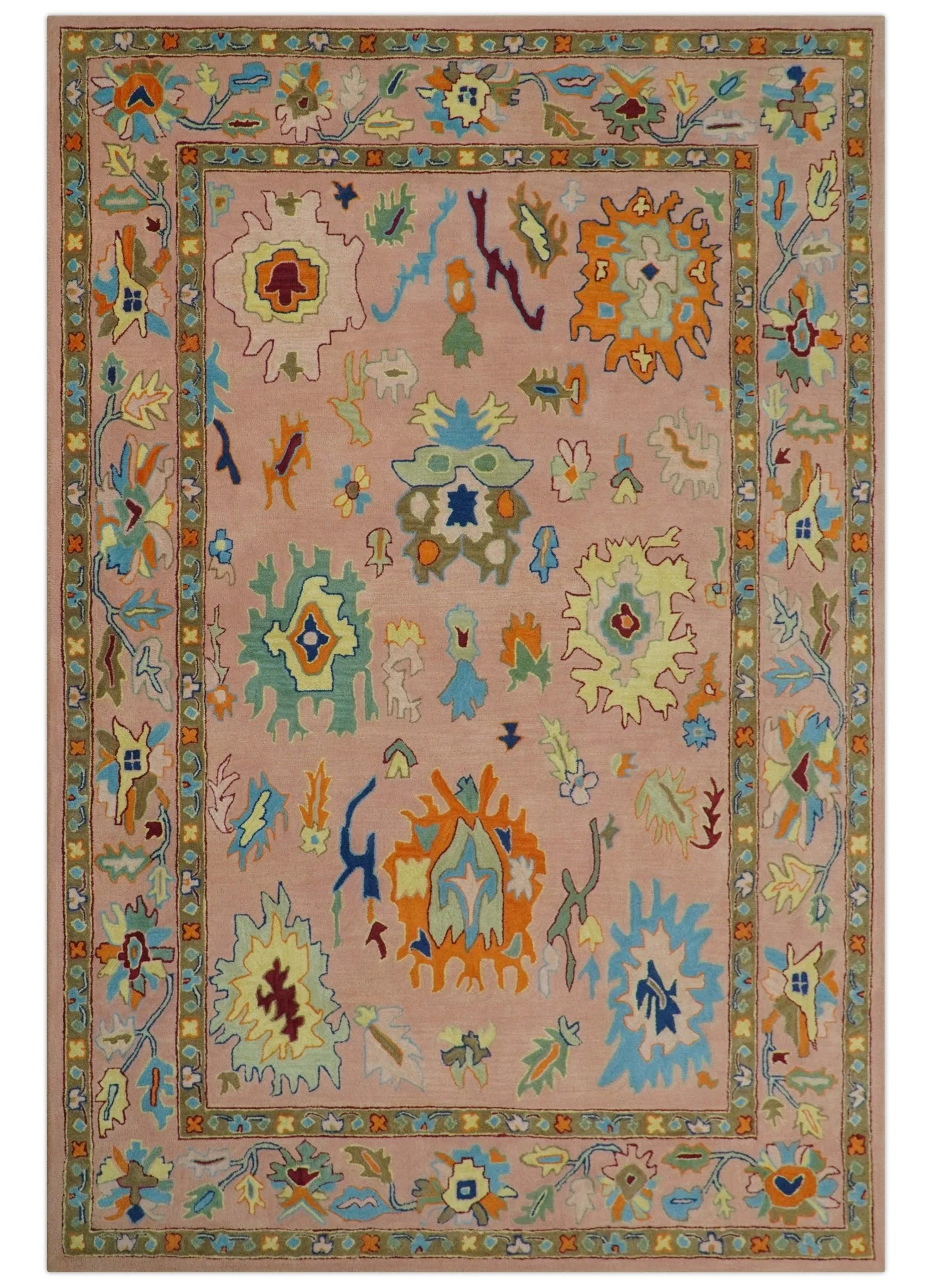 Hand Tufted Pink Peach and Gold Modern Colorful Oushak Rug, Kids, Living Room and Bedroom Rug | TRD6461 - Image 16