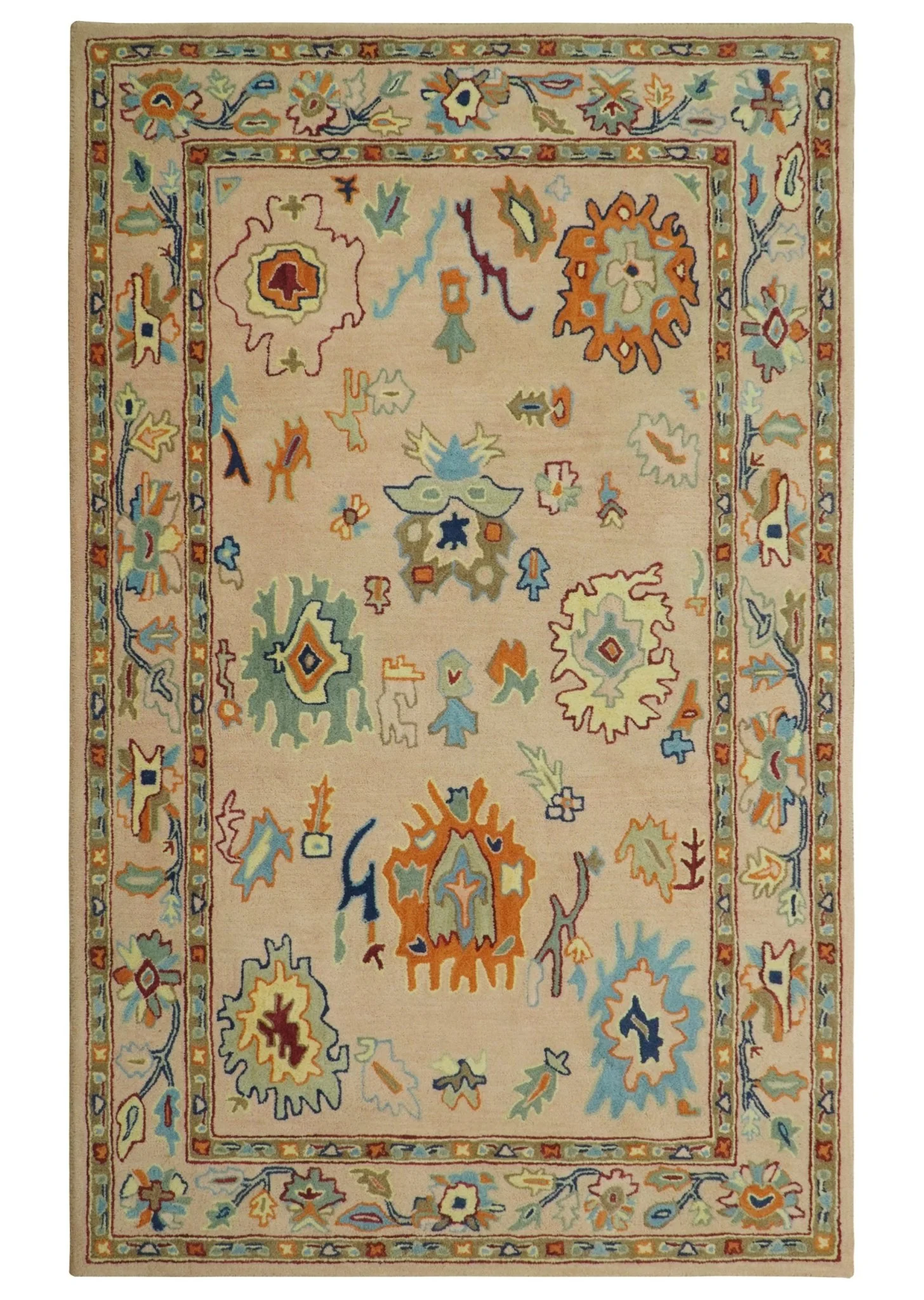 Hand Tufted Pink Peach and Gold Modern Colorful Oushak Rug, Kids, Living Room and Bedroom Rug | TRD6461 - Image 18