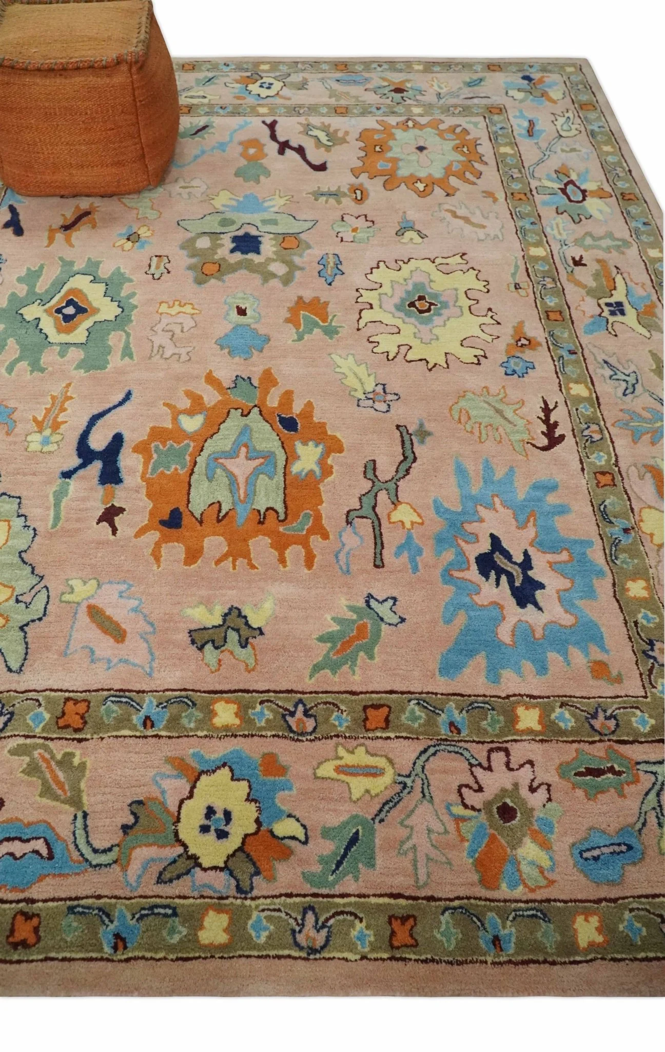 Hand Tufted Pink Peach and Gold Modern Colorful Oushak Rug, Kids, Living Room and Bedroom Rug | TRD6461 - Image 4