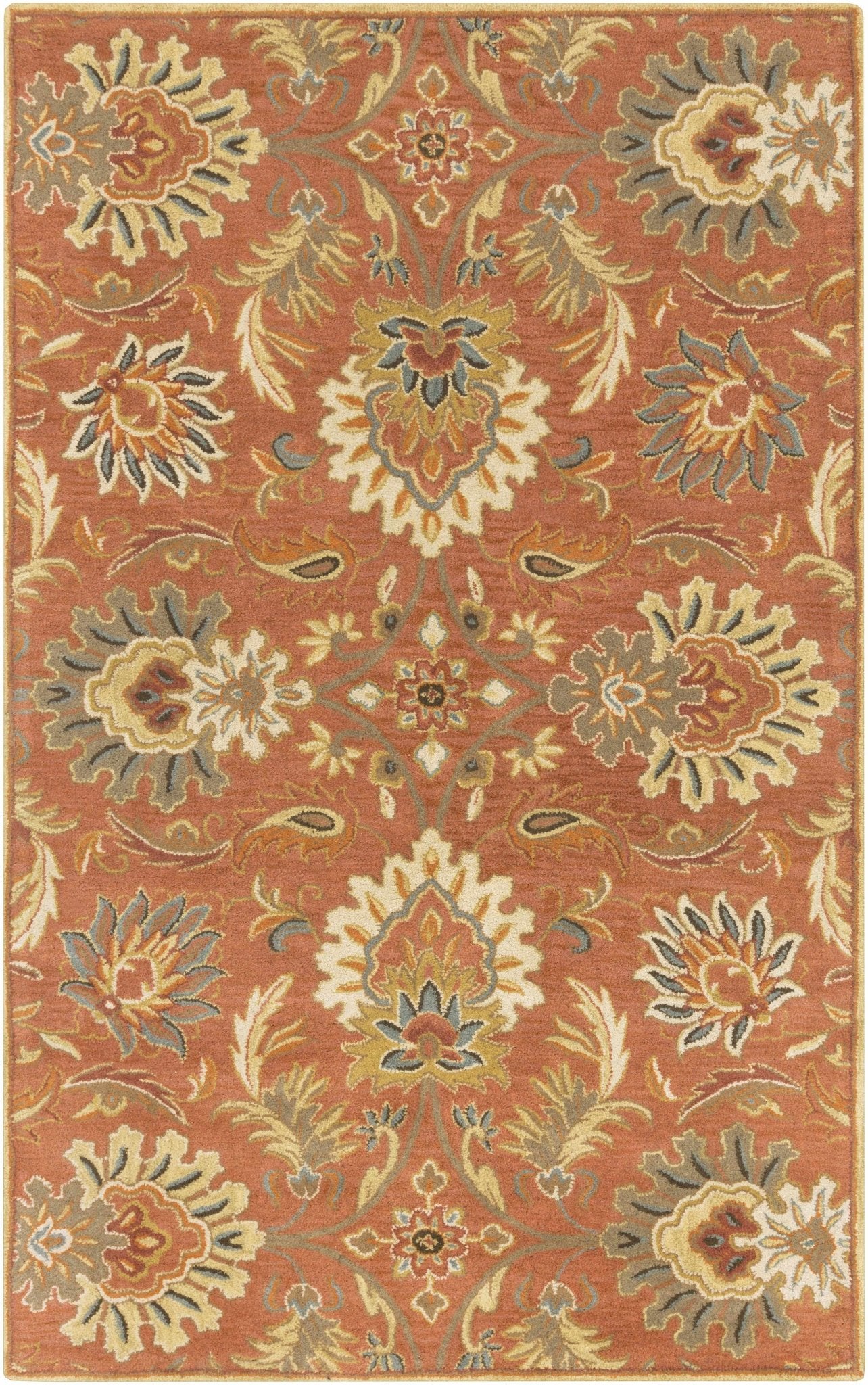 Hand Tufted Rust And Beige Traditional Floral Wool Area Rug - Image 10