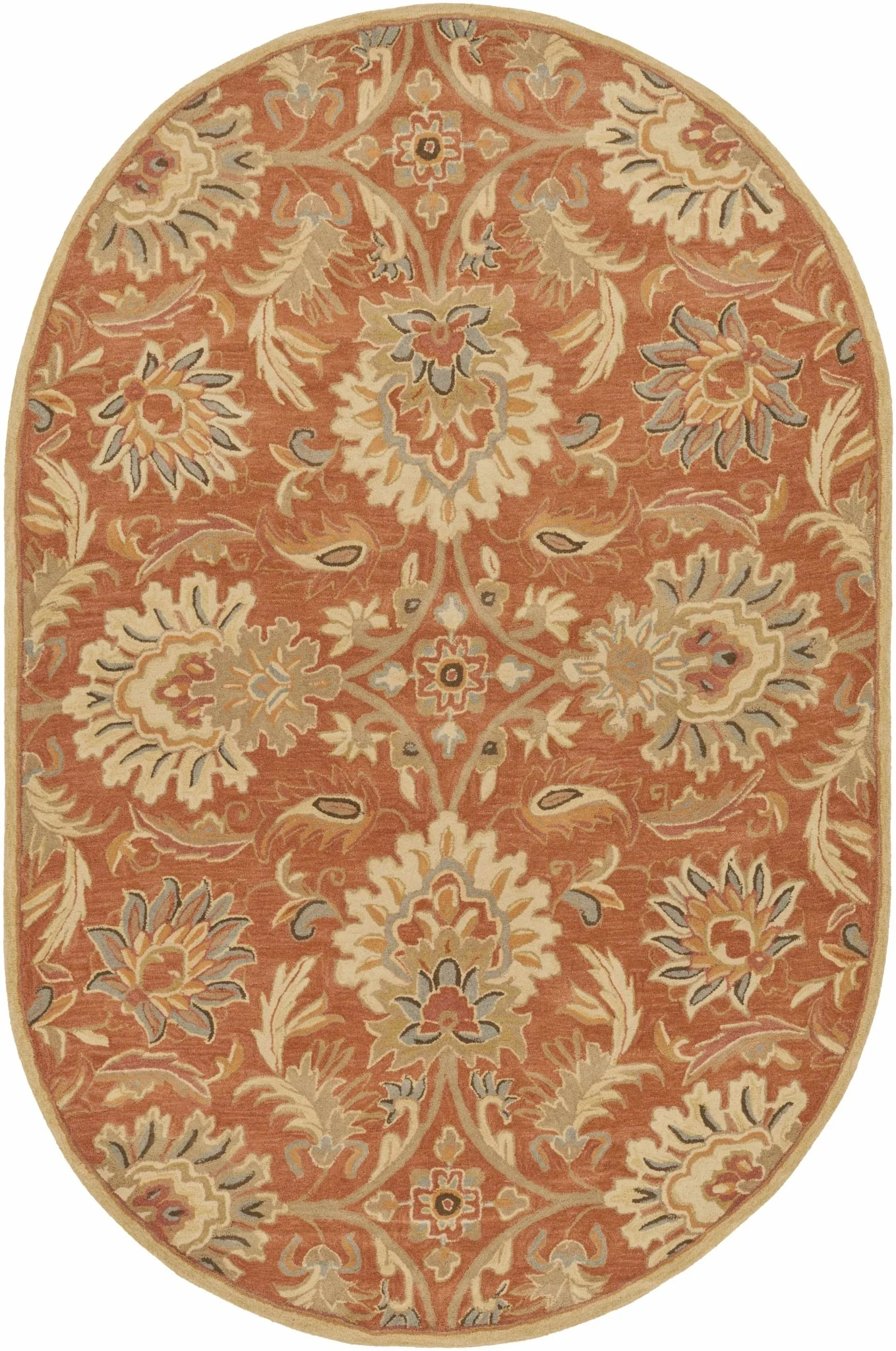 Hand Tufted Rust And Beige Traditional Floral Wool Area Rug - Image 11