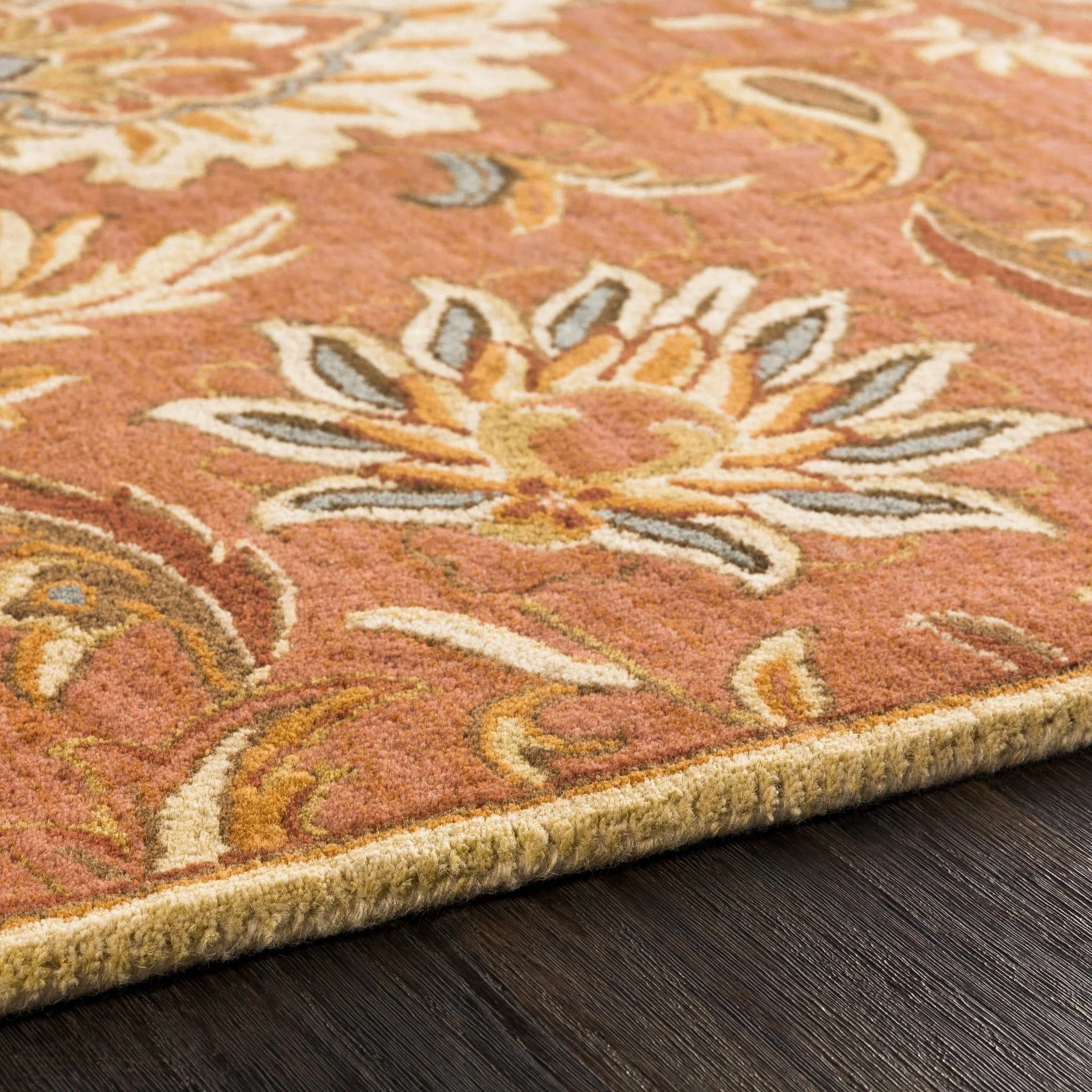 Hand Tufted Rust And Beige Traditional Floral Wool Area Rug - Image 12