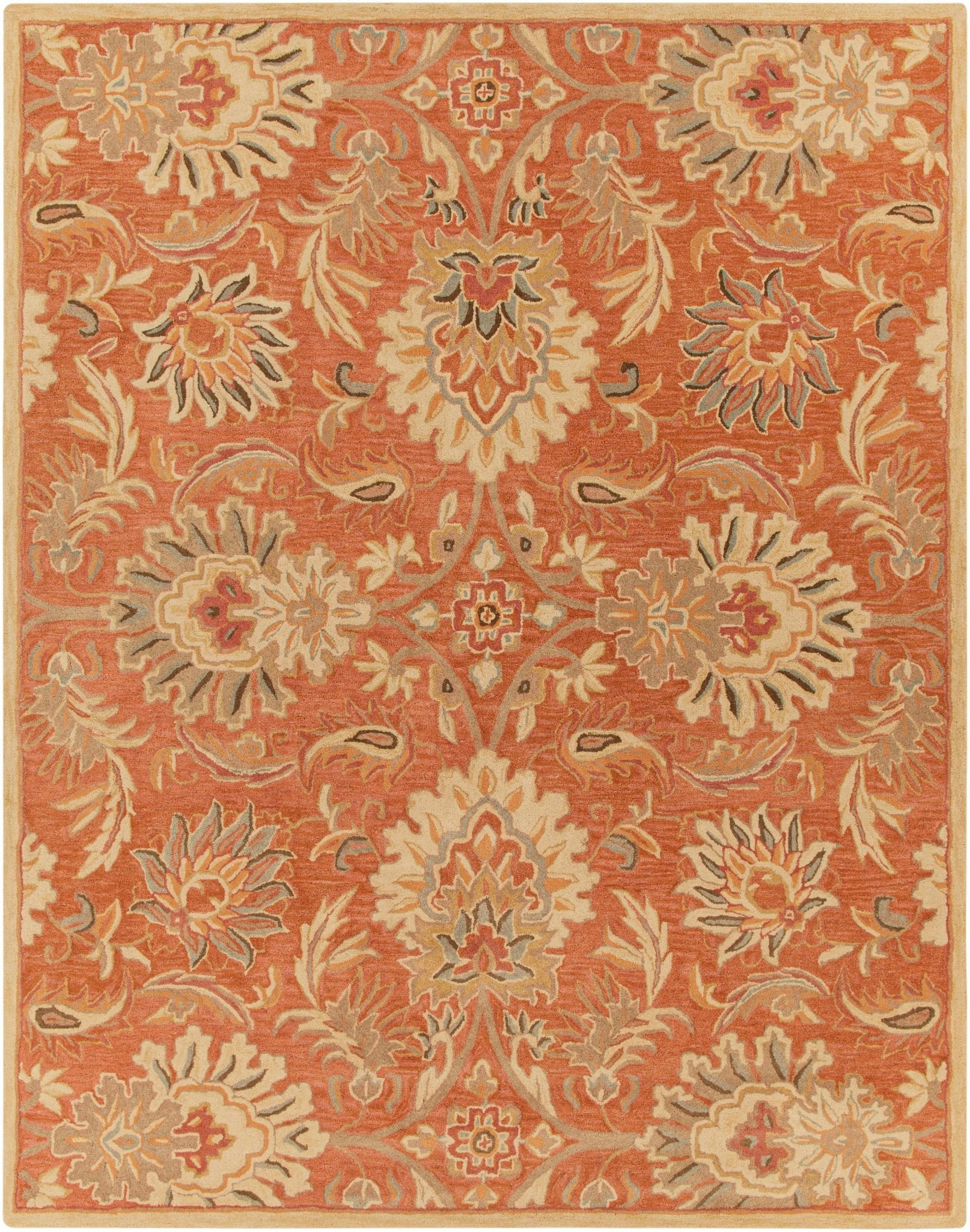 Hand Tufted Rust And Beige Traditional Floral Wool Area Rug - Image 18