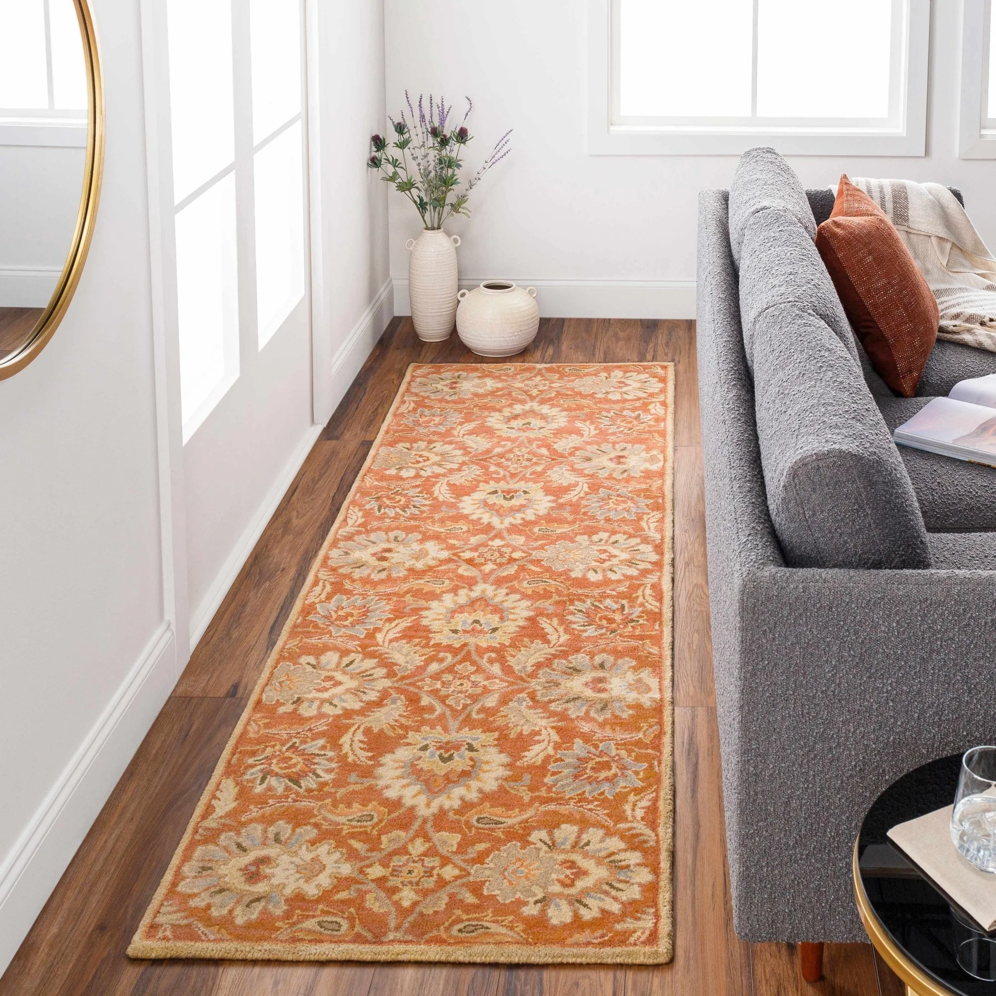 Hand Tufted Rust And Beige Traditional Floral Wool Area Rug - Image 2