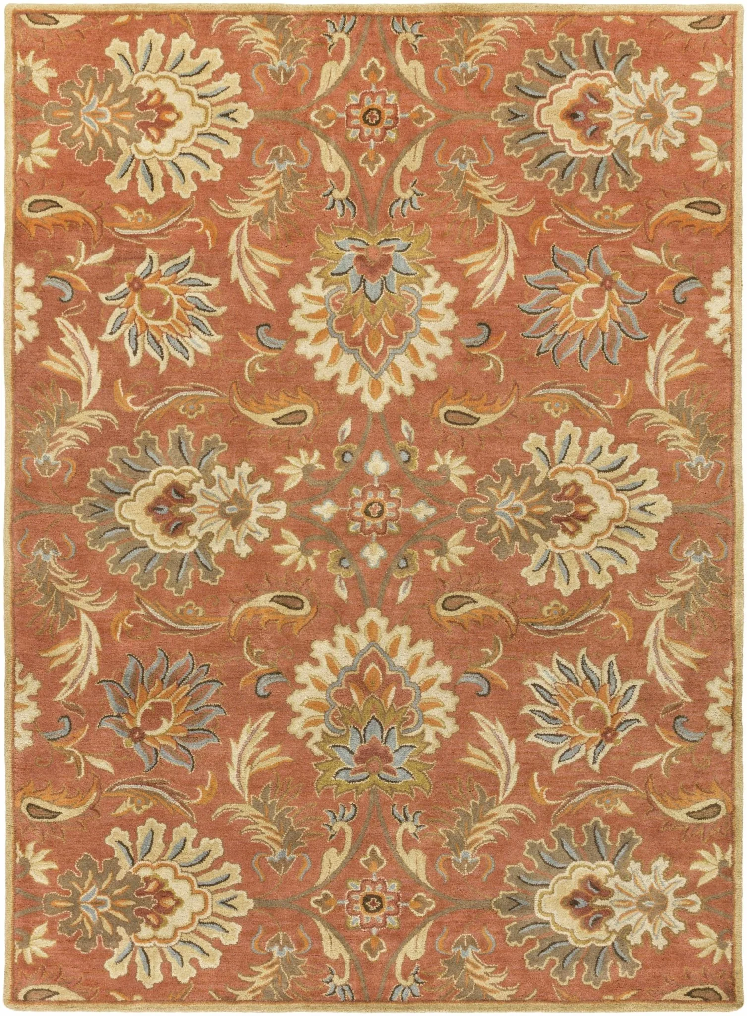 Hand Tufted Rust And Beige Traditional Floral Wool Area Rug - Image 4