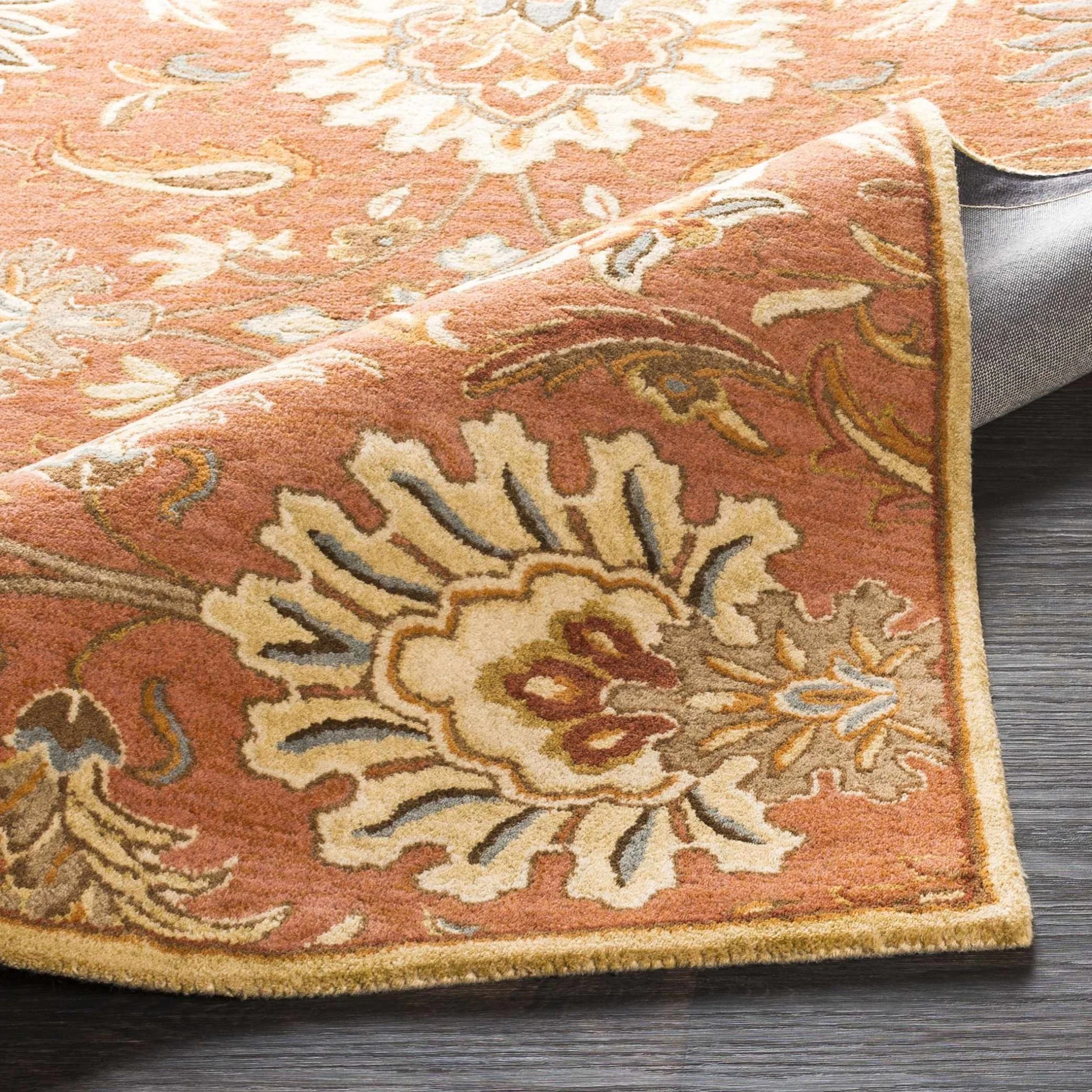 Hand Tufted Rust And Beige Traditional Floral Wool Area Rug - Image 5