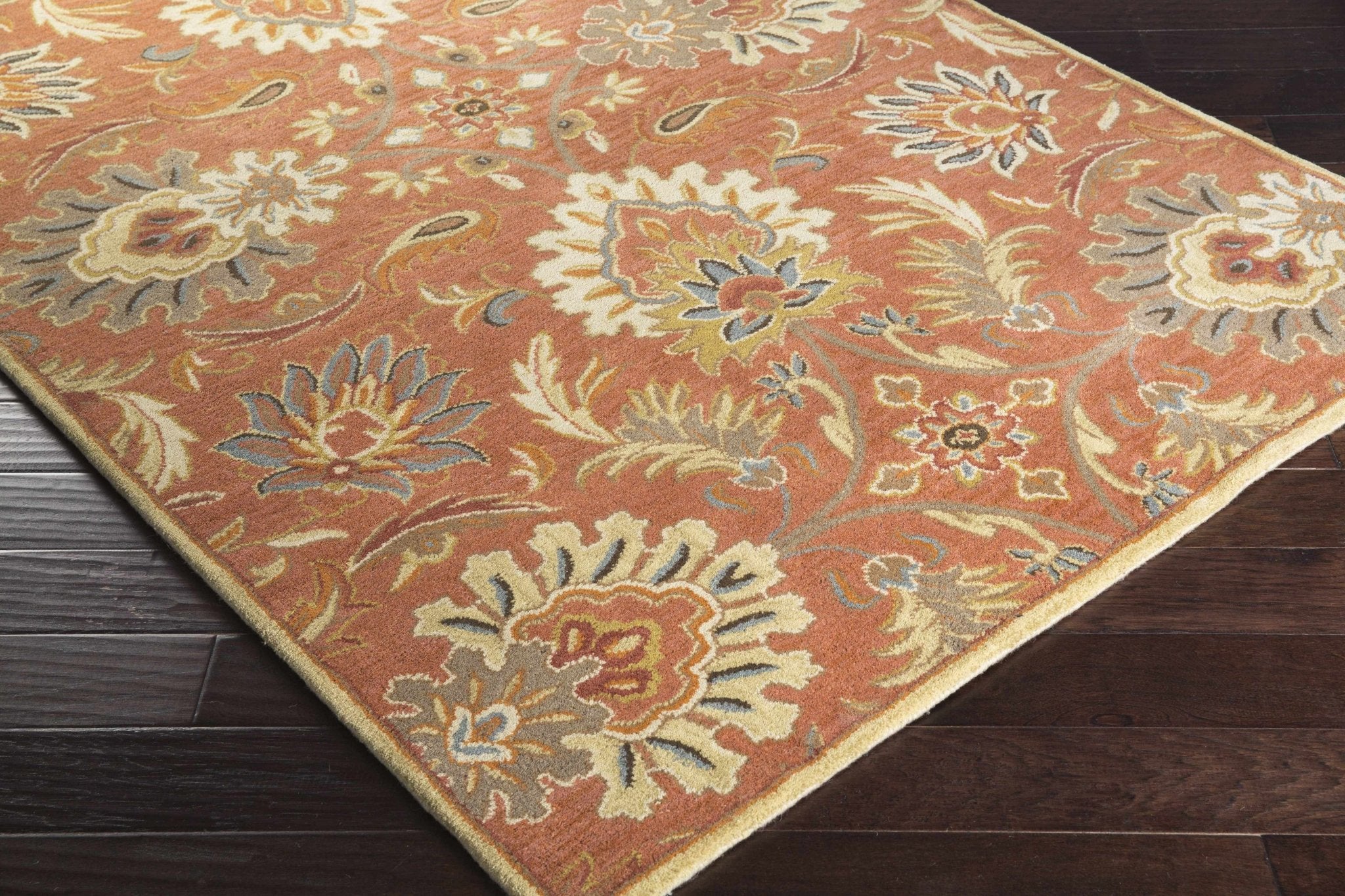 Hand Tufted Rust And Beige Traditional Floral Wool Area Rug - Image 6