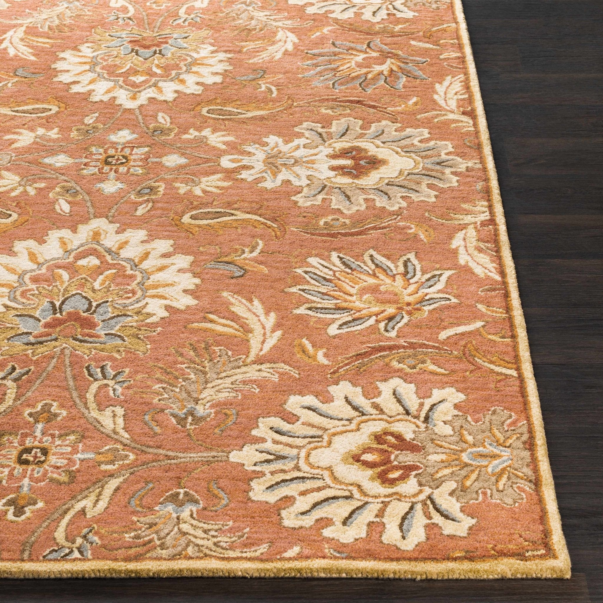 Hand Tufted Rust And Beige Traditional Floral Wool Area Rug - Image 7