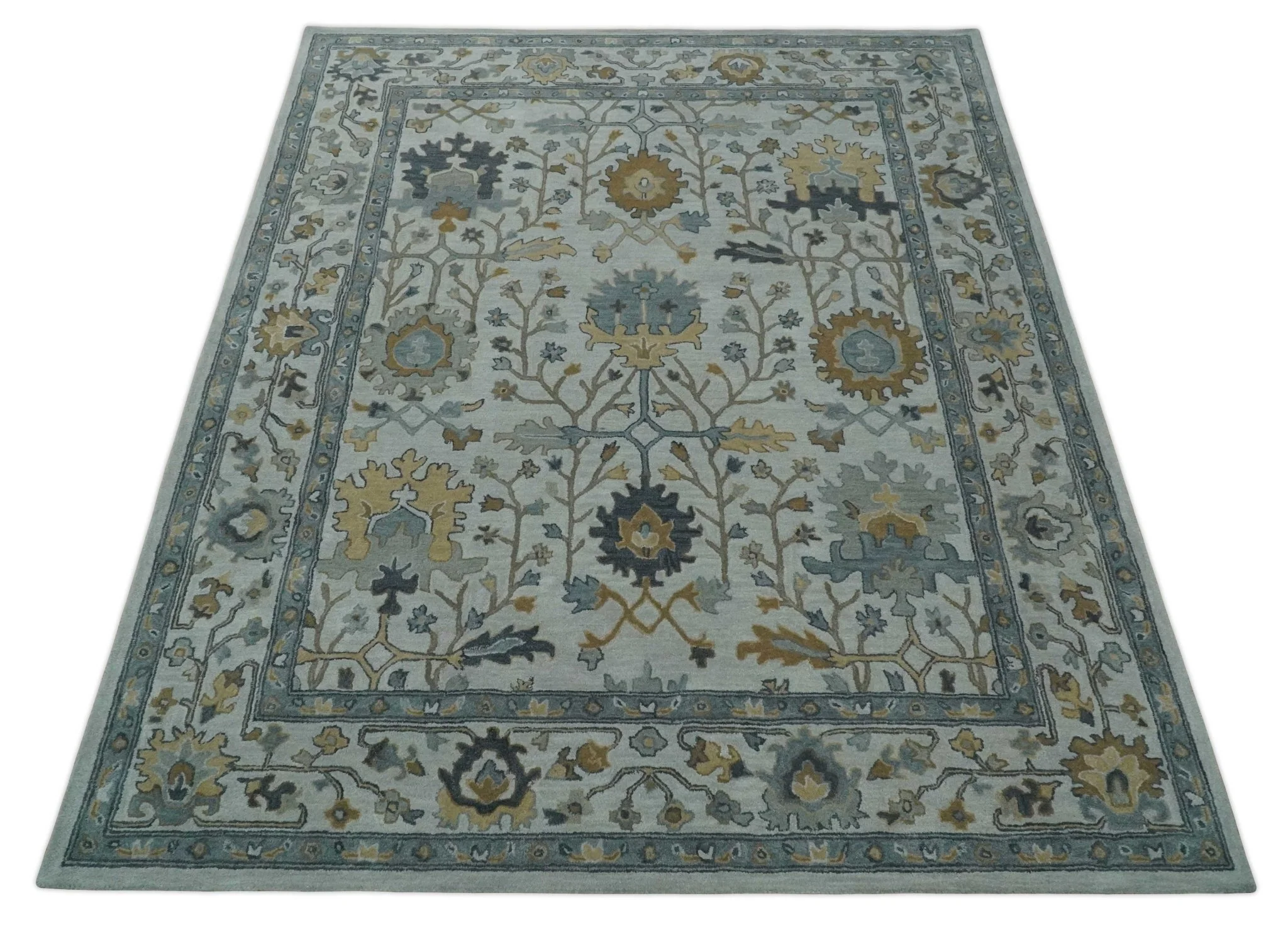 Hand Tufted Silver and Blue Donegal Oushak Rug, Multi Size Living Room and Bedroom Rug - Image 10