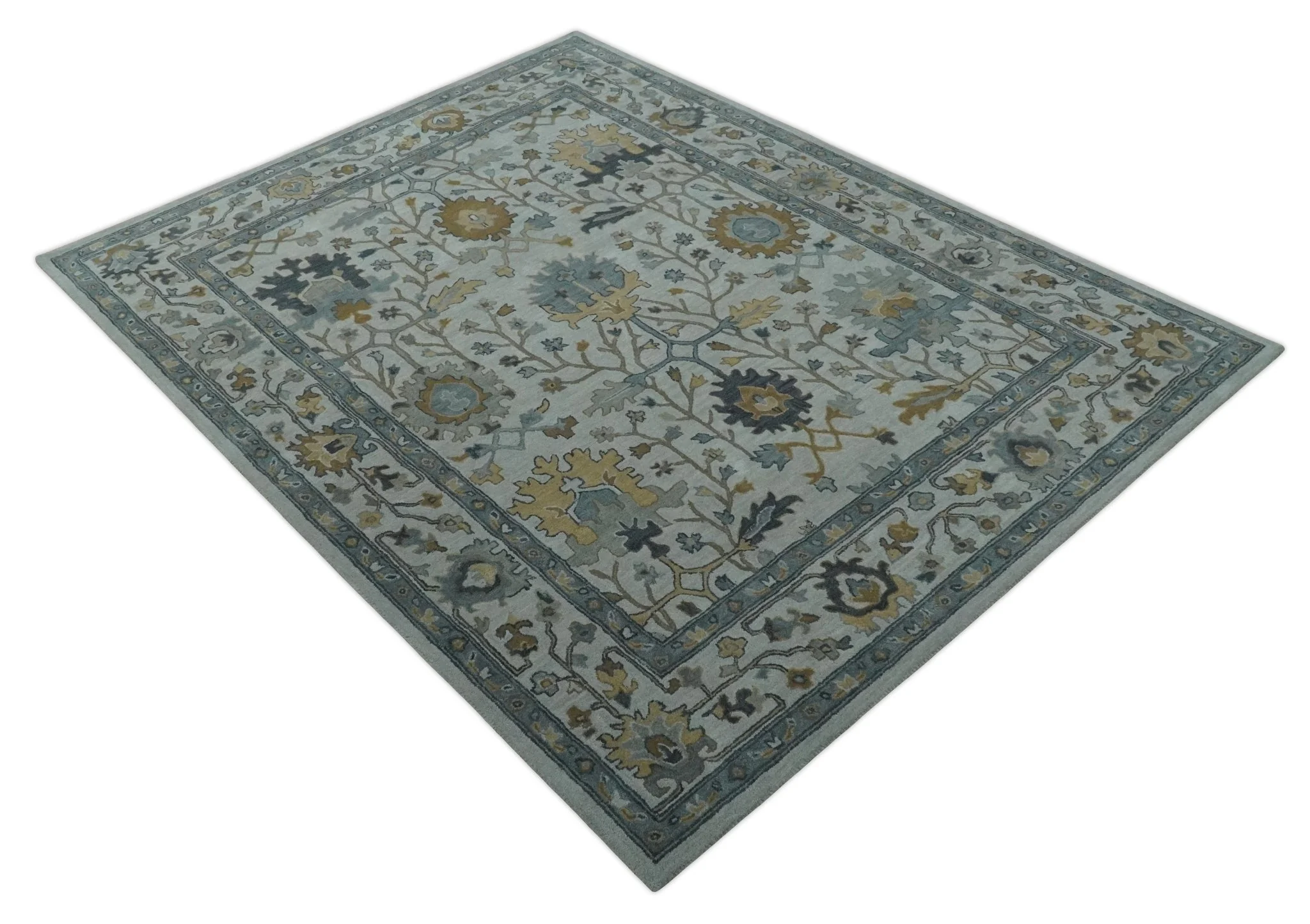 Hand Tufted Silver and Blue Donegal Oushak Rug, Multi Size Living Room and Bedroom Rug - Image 9