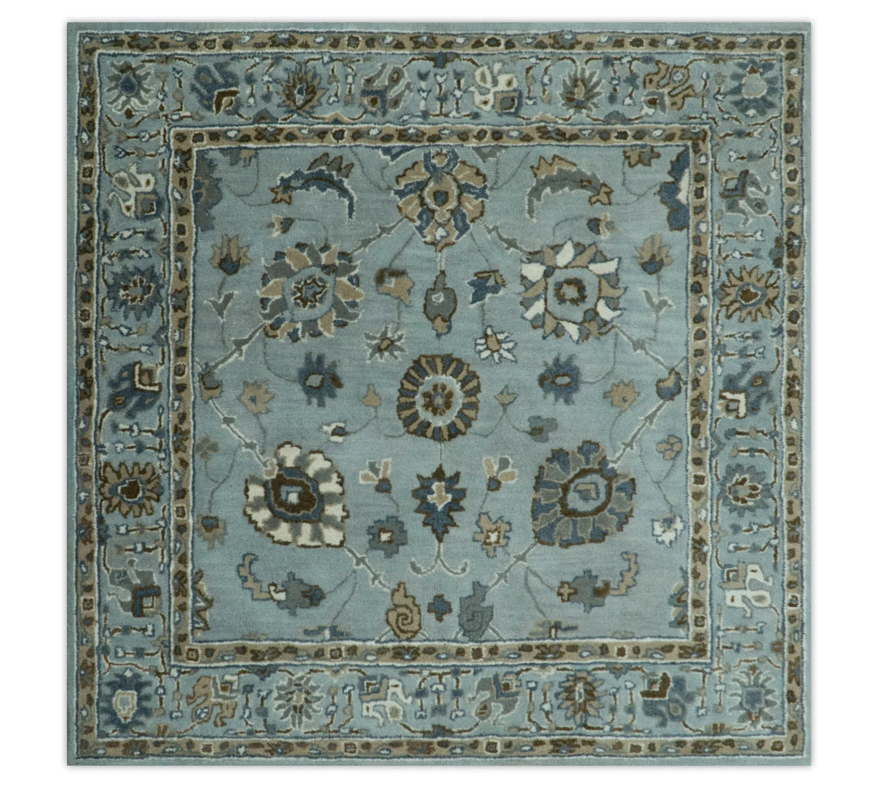 Light Blue, Beige and Gray Traditional Oriental Oushak Hand Tufted Custom Made wool Area Rug - Image 11
