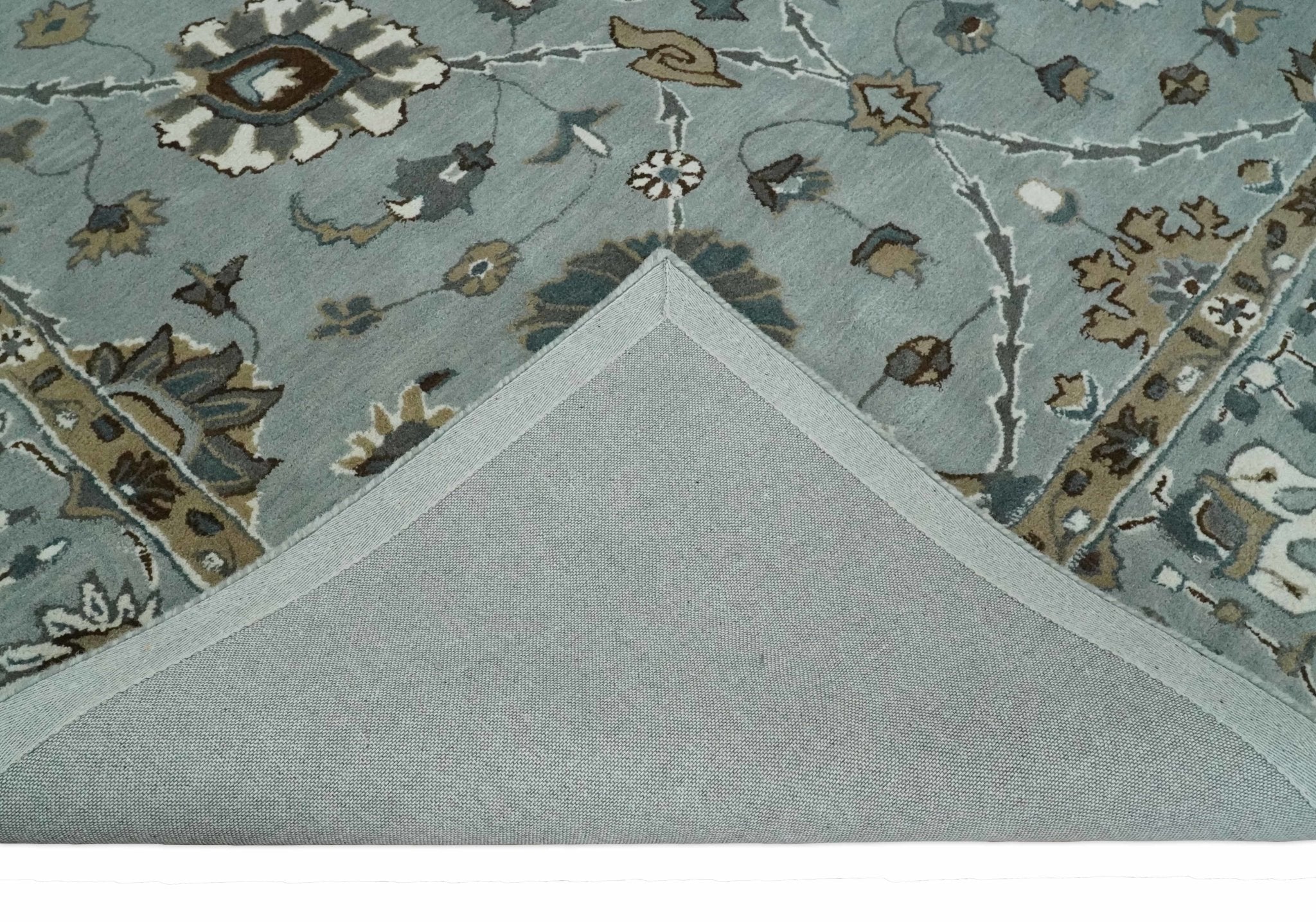 Light Blue, Beige and Gray Traditional Oriental Oushak Hand Tufted Custom Made wool Area Rug - Image 6