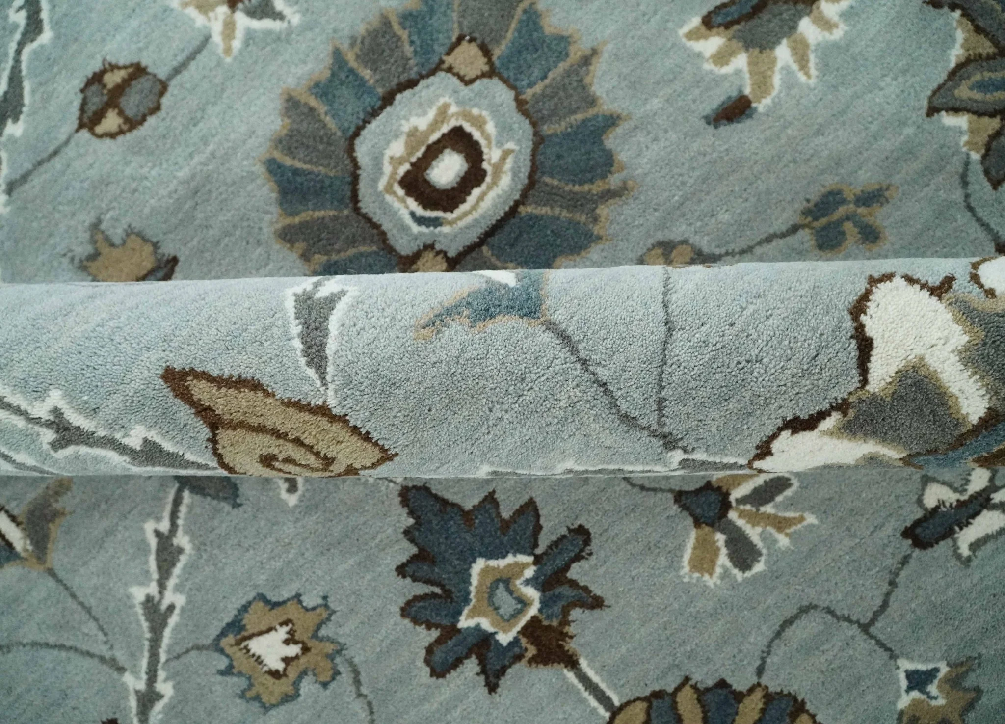 Light Blue, Beige and Gray Traditional Oriental Oushak Hand Tufted Custom Made wool Area Rug - Image 7