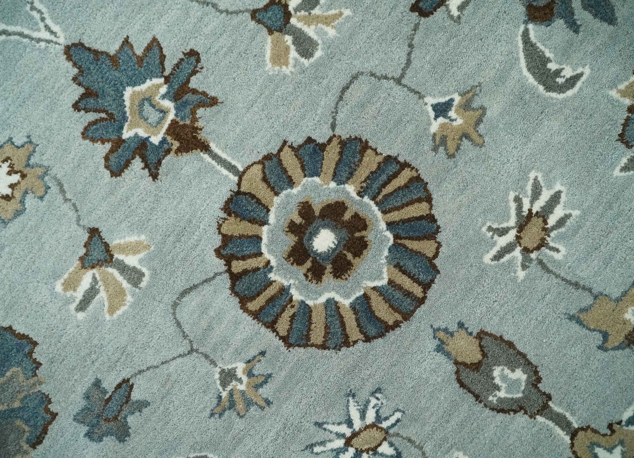 Light Blue, Beige and Gray Traditional Oriental Oushak Hand Tufted Custom Made wool Area Rug - Image 8