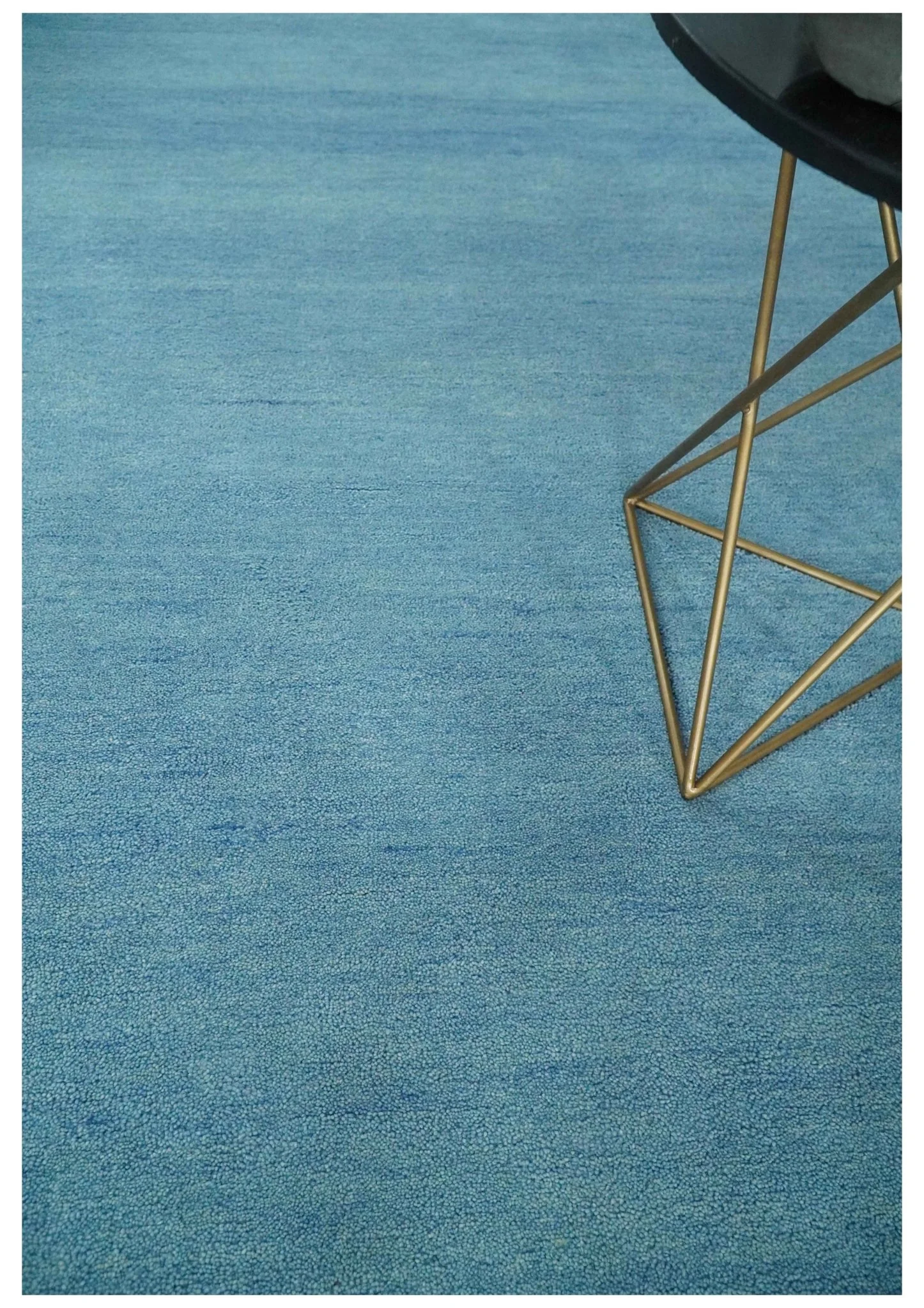 Custom Made Hand Tufted Solid Plane Light Blue Woolen wool Area Rug - Image 2