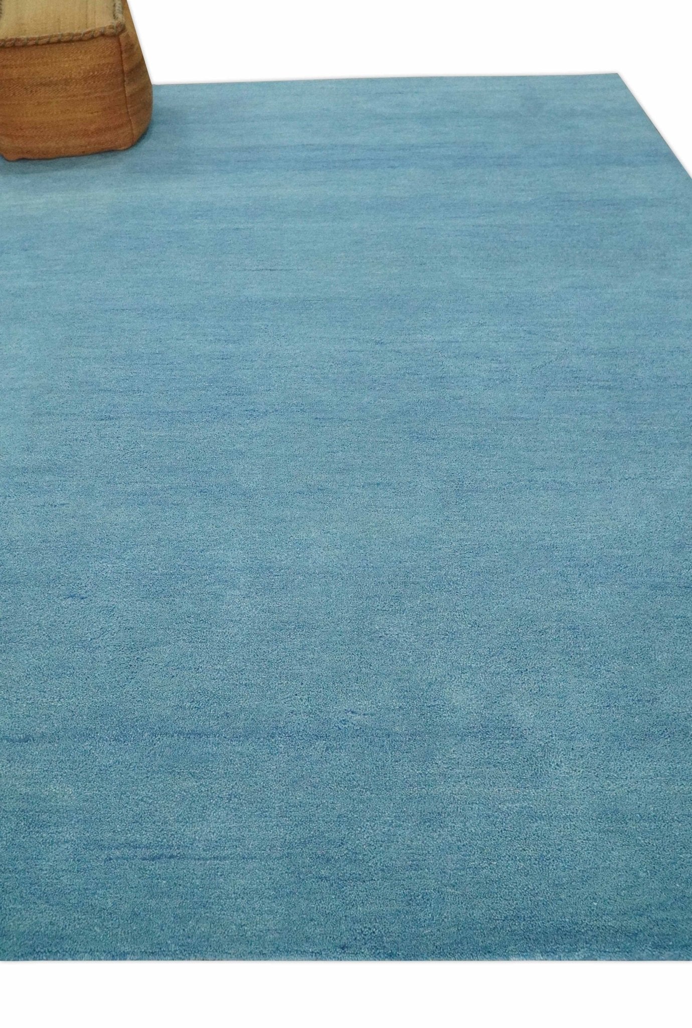 Hand Tufted Solid Plane Light Blue Woolen 8x10 wool Area Rug - Image 3