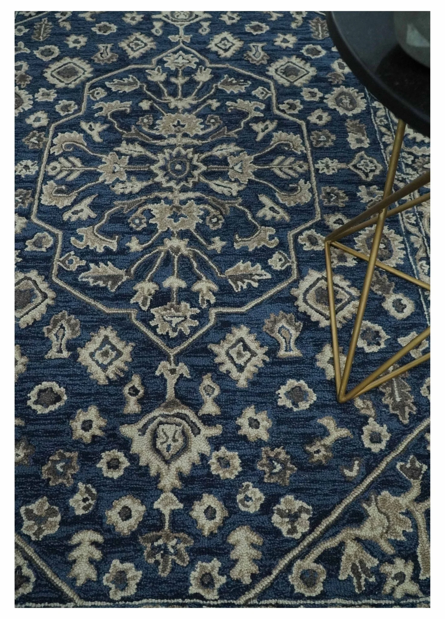 Multi Size Hand Tufted Blue and Beige Traditional Medallion 8x10, 9x12 Antique Style Rug, Kids, Living Room and Bedroom Rug | TRD6441 - Image 2