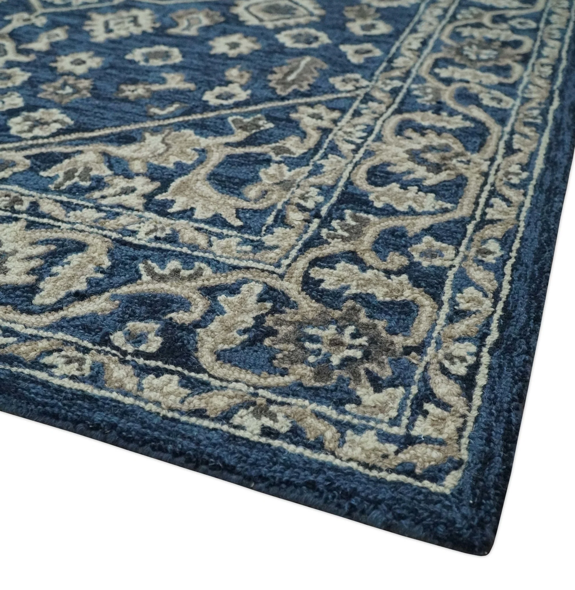Multi Size Hand Tufted Blue and Beige Traditional Medallion 8x10, 9x12 Antique Style Rug, Kids, Living Room and Bedroom Rug | TRD6441 - Image 5