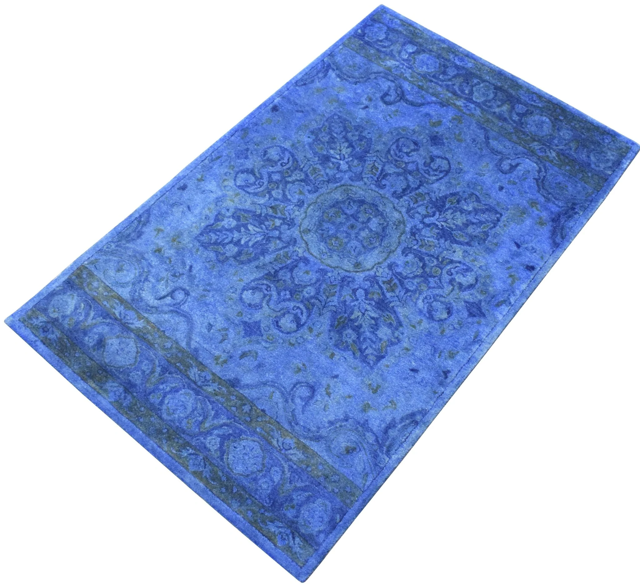 Hand Tufted Traditional Design Blue Overdyed Wool Area Rug - Image 4
