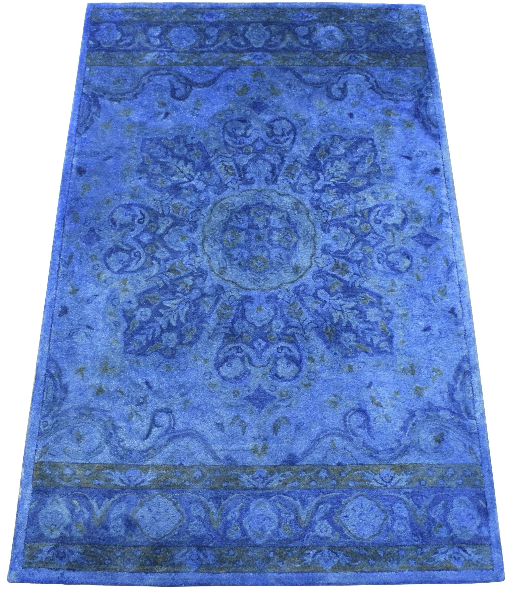 Hand Tufted Traditional Design Blue Overdyed Wool Area Rug - Image 5