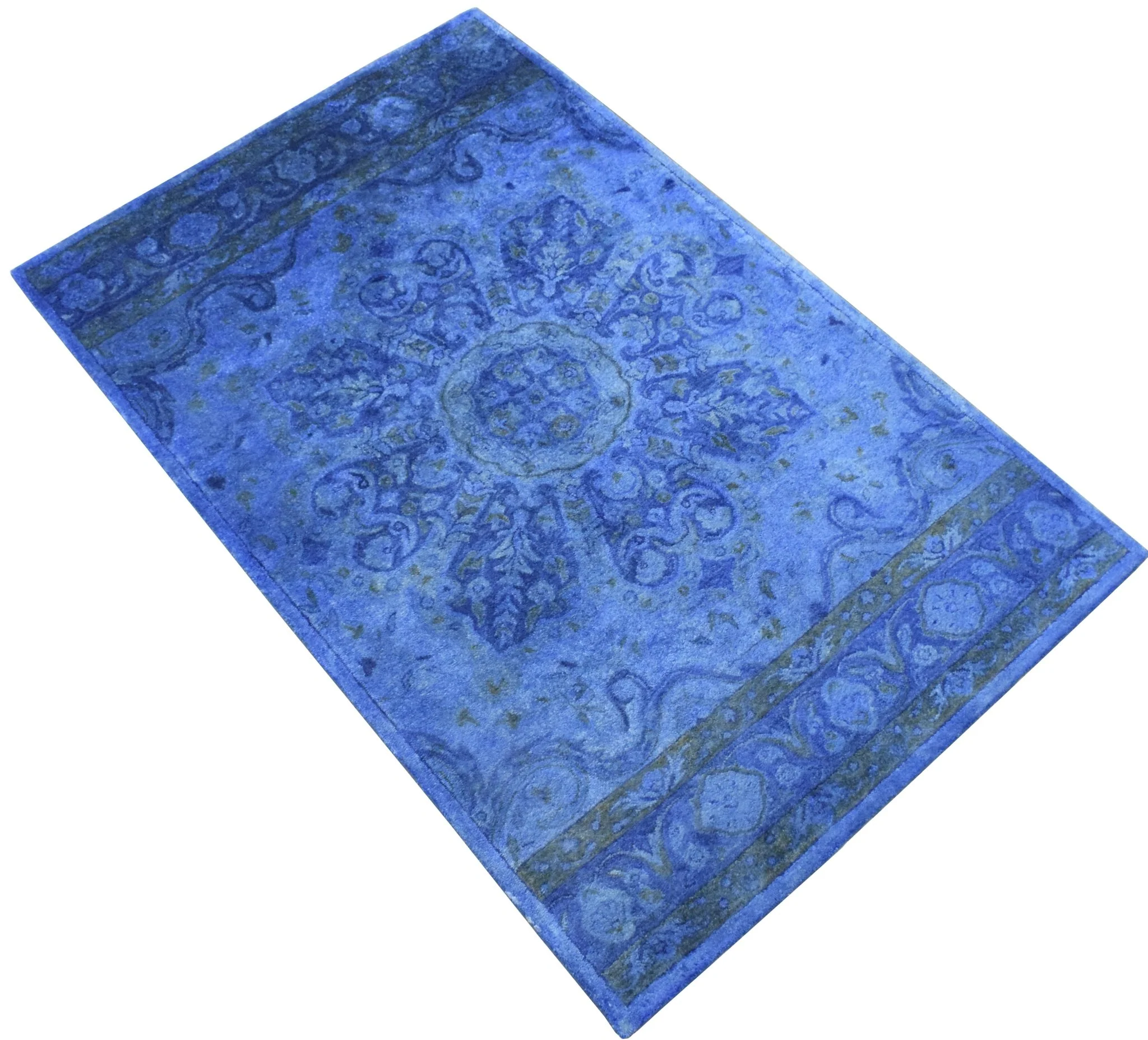 Hand Tufted Traditional Design Blue Overdyed Wool Area Rug - Image 7