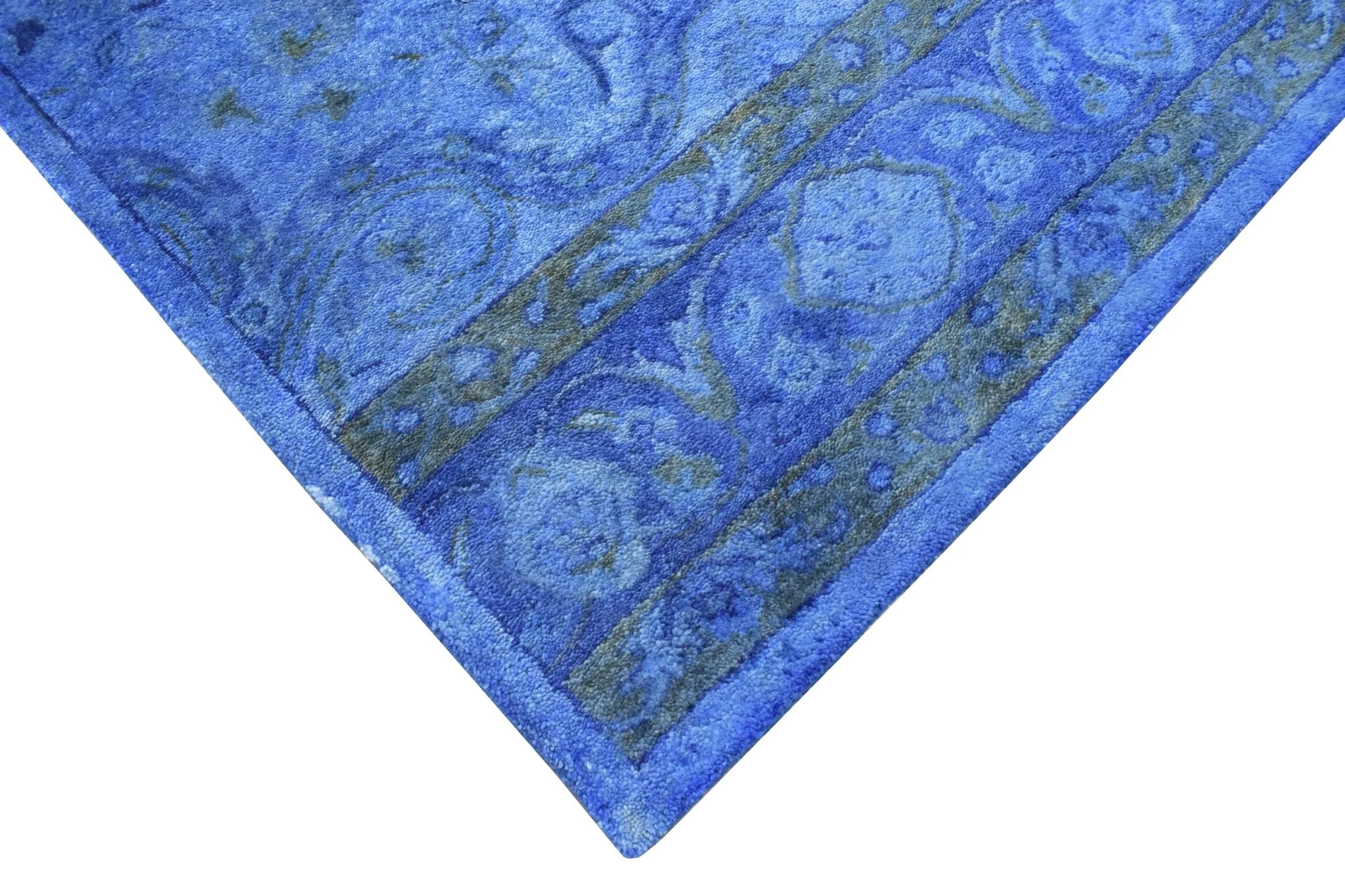 Hand Tufted Traditional Design Blue Overdyed Wool Area Rug - Image 8