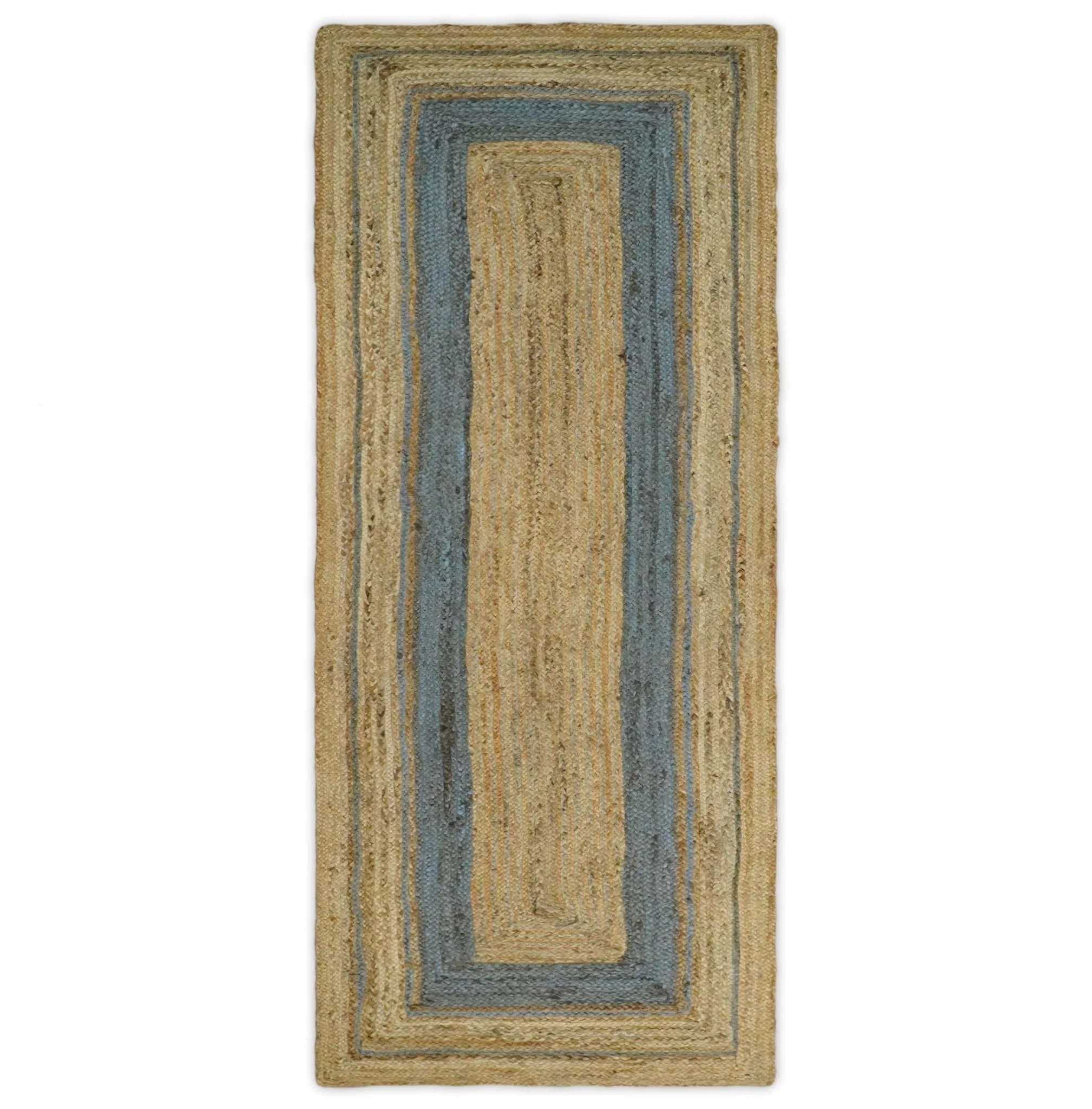 Hand Woven 100% Natural Fiber Blue and Brown Natural Jute Rug | JR2 - Image 10