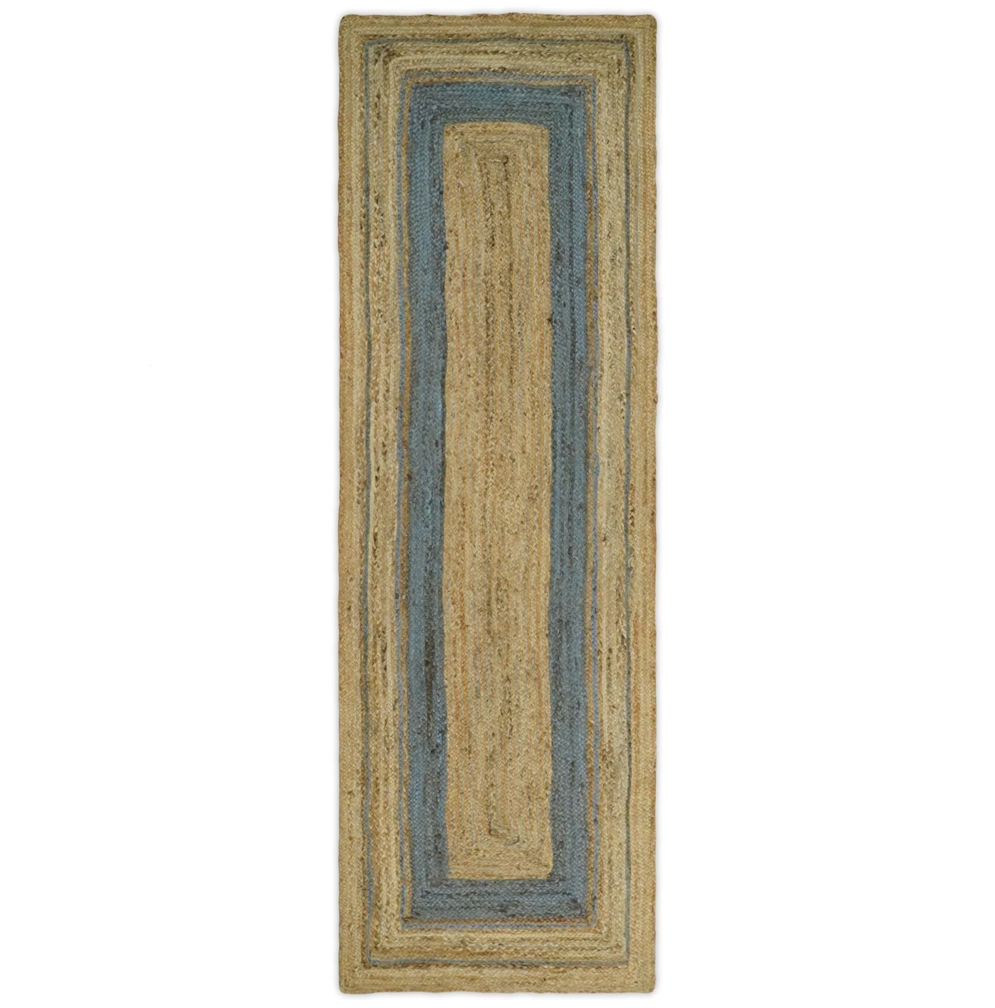 Hand Woven 100% Natural Fiber Blue and Brown Natural Jute Rug | JR2 - Image 11