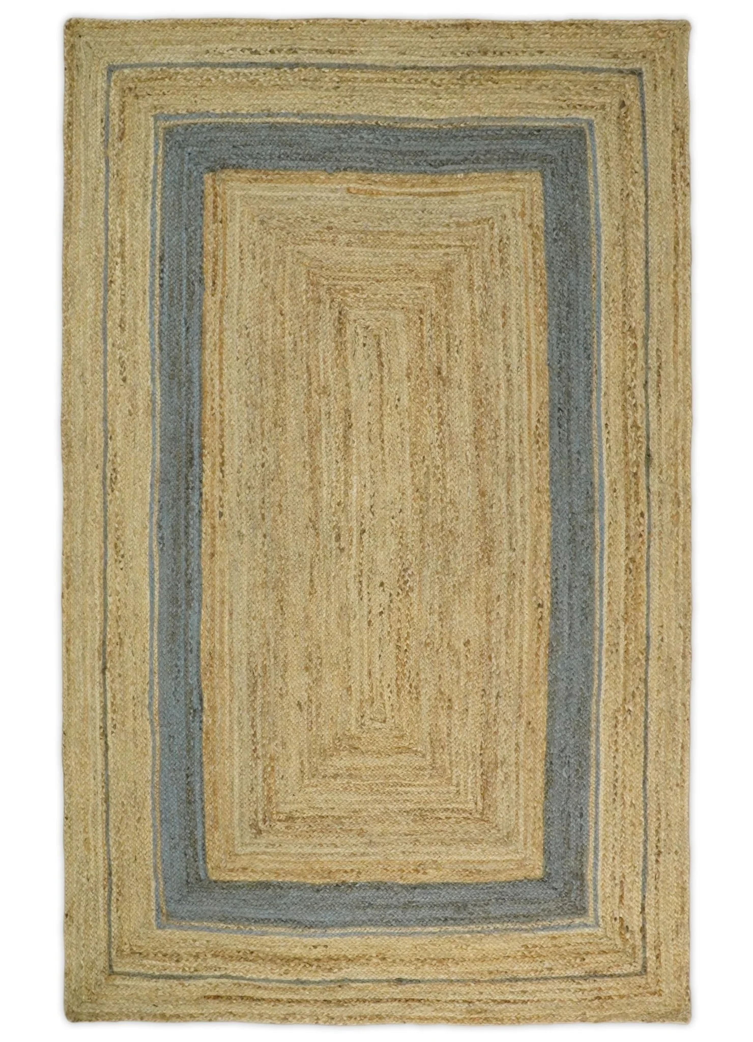 Hand Woven 100% Natural Fiber Blue and Brown Natural Jute Rug | JR2 - Image 12