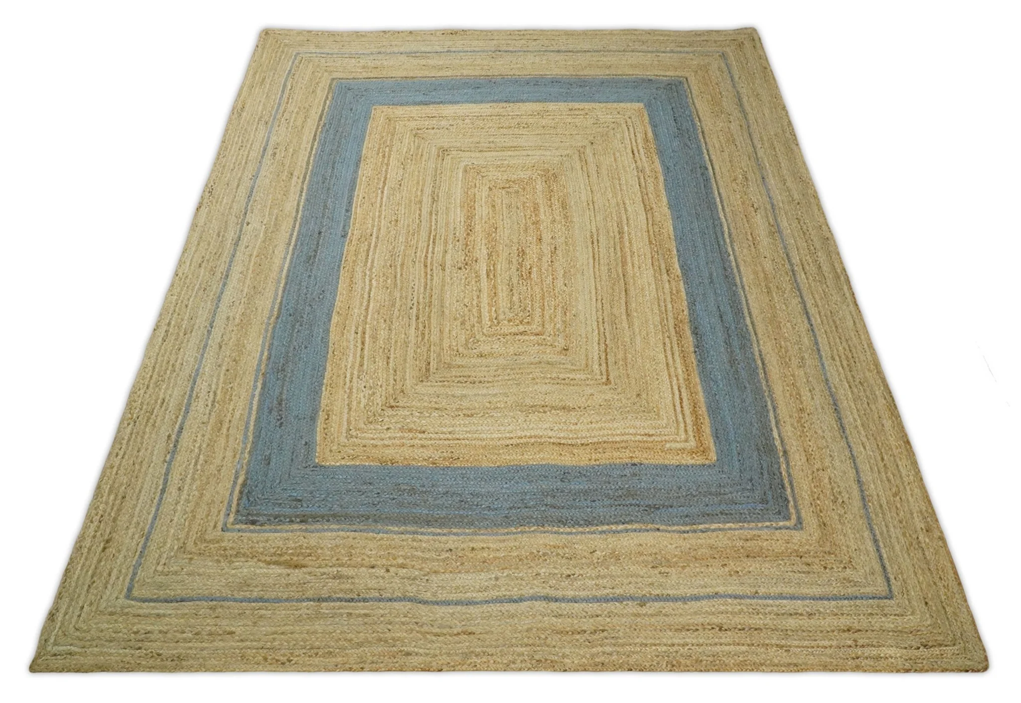 Hand Woven 100% Natural Fiber Blue and Brown Natural Jute Rug | JR2 - Image 3