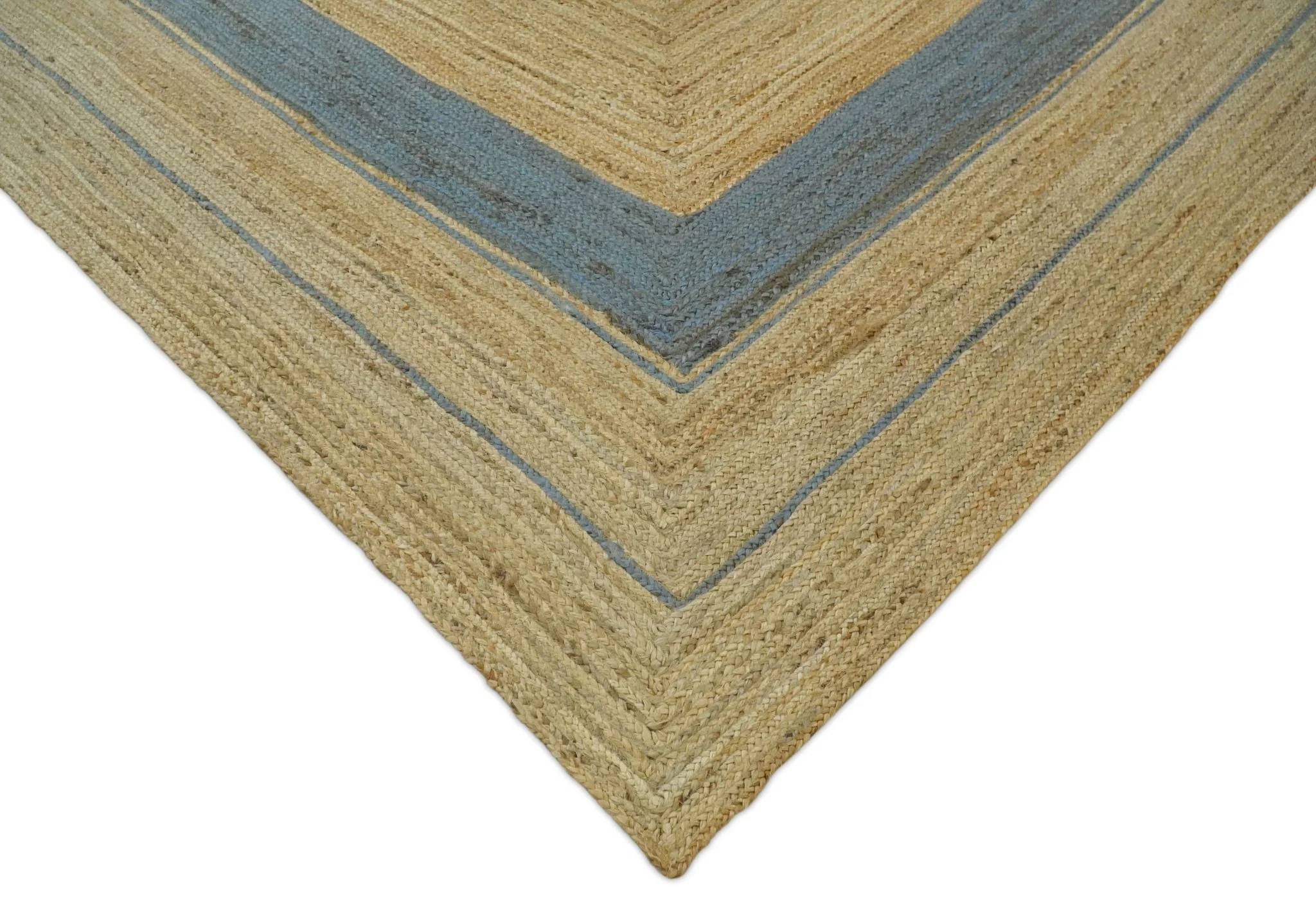 Hand Woven 100% Natural Fiber Blue and Brown Natural Jute Rug | JR2 - Image 5