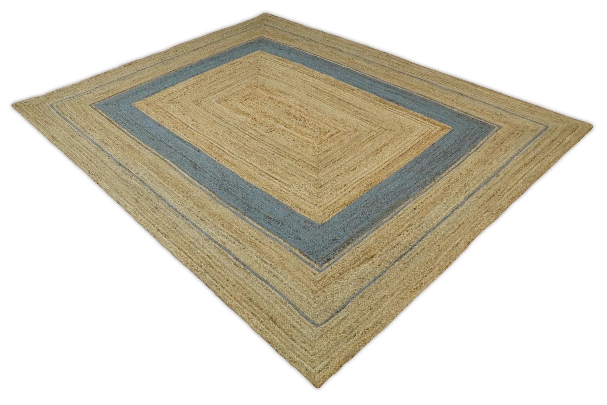 Hand Woven 100% Natural Fiber Blue and Brown Natural Jute Rug | JR2 - Image 9