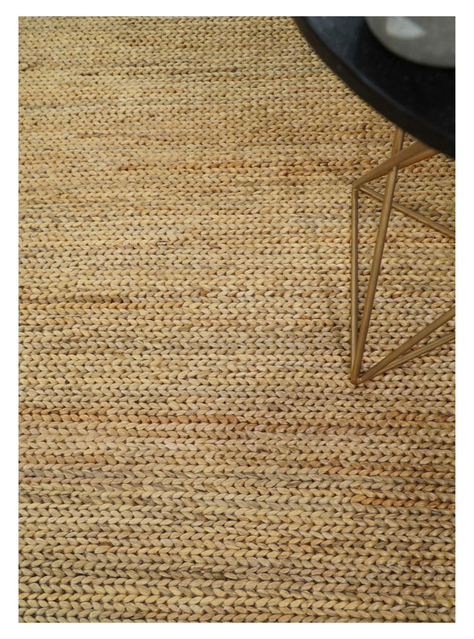 Hand Woven 100% Natural Fiber Brown Natural Jute and Wool Rug - Image 2