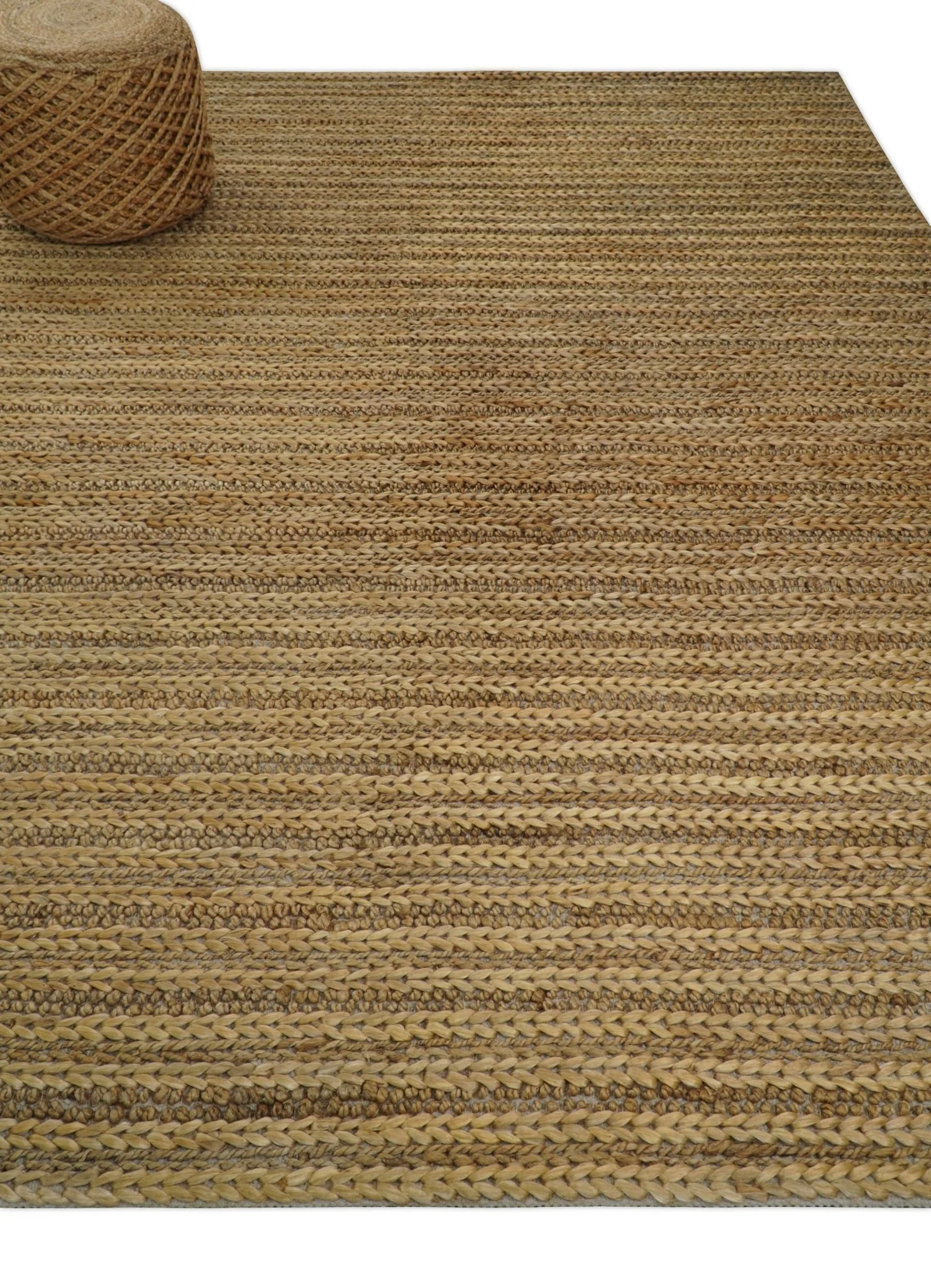 Hand Woven 100% Natural Fiber Brown Natural Jute and Wool Rug - Image 2