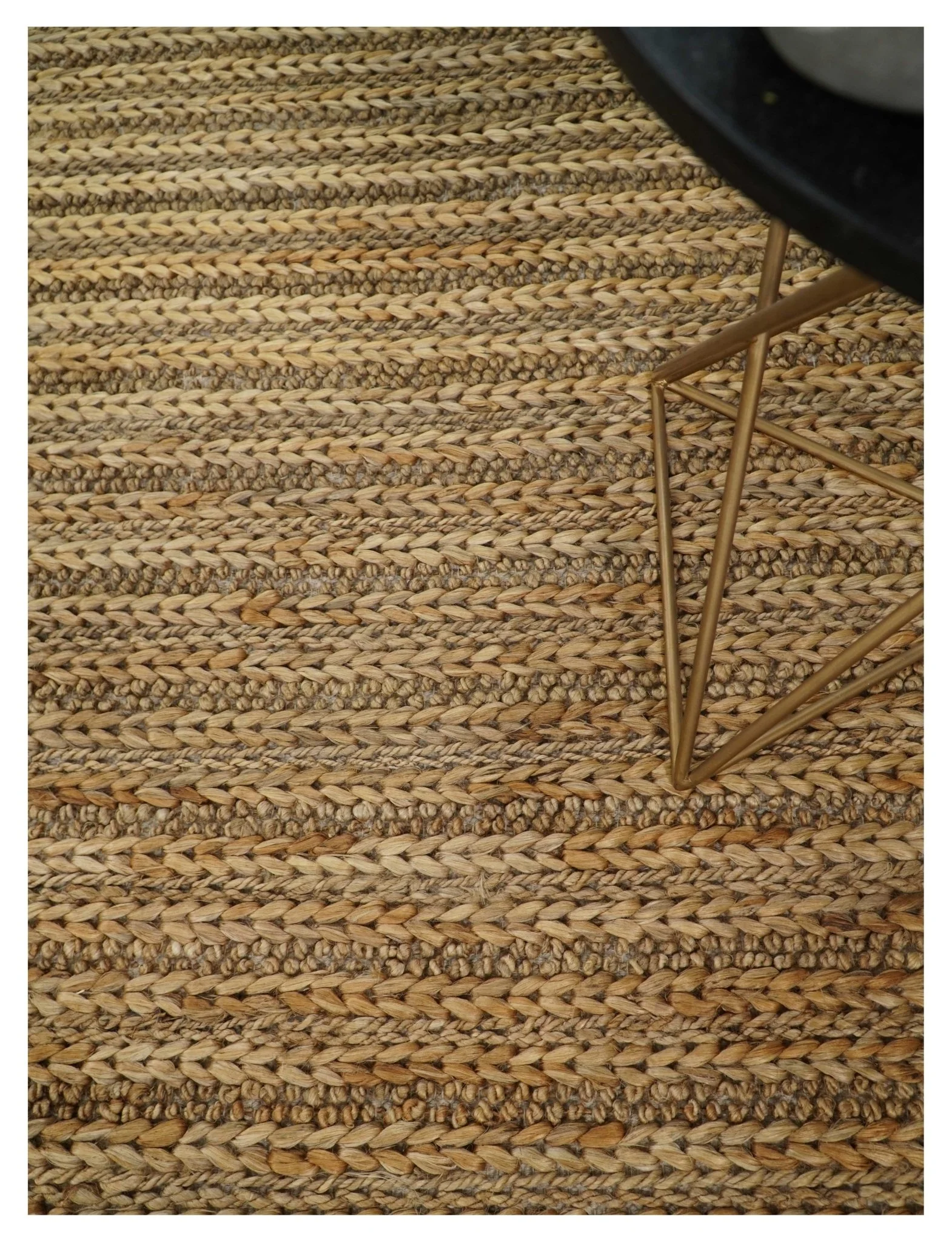 Hand Woven 100% Natural Fiber Brown Natural Jute and Wool Rug - Image 3