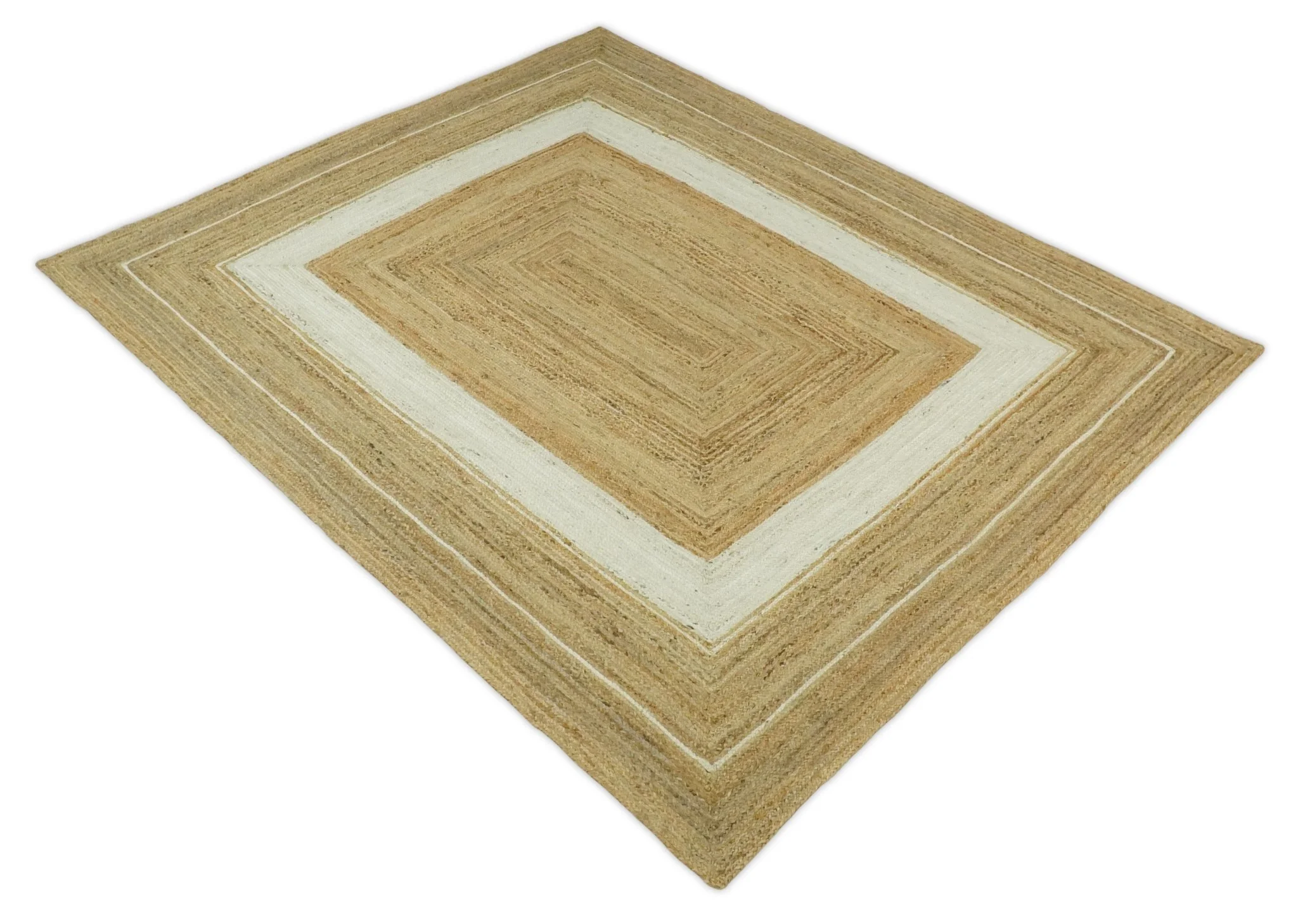 Hand Woven 100% Natural Fiber White and Brown Natural Jute Rug | JR3 - Image 12